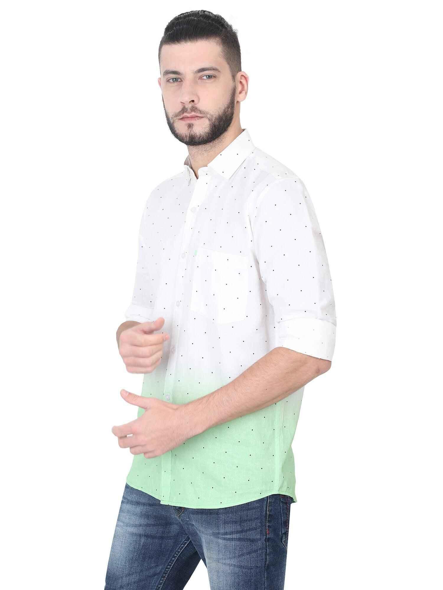 Light Green Ombre Digital Printed Linen Full Shirt - Guniaa Fashions