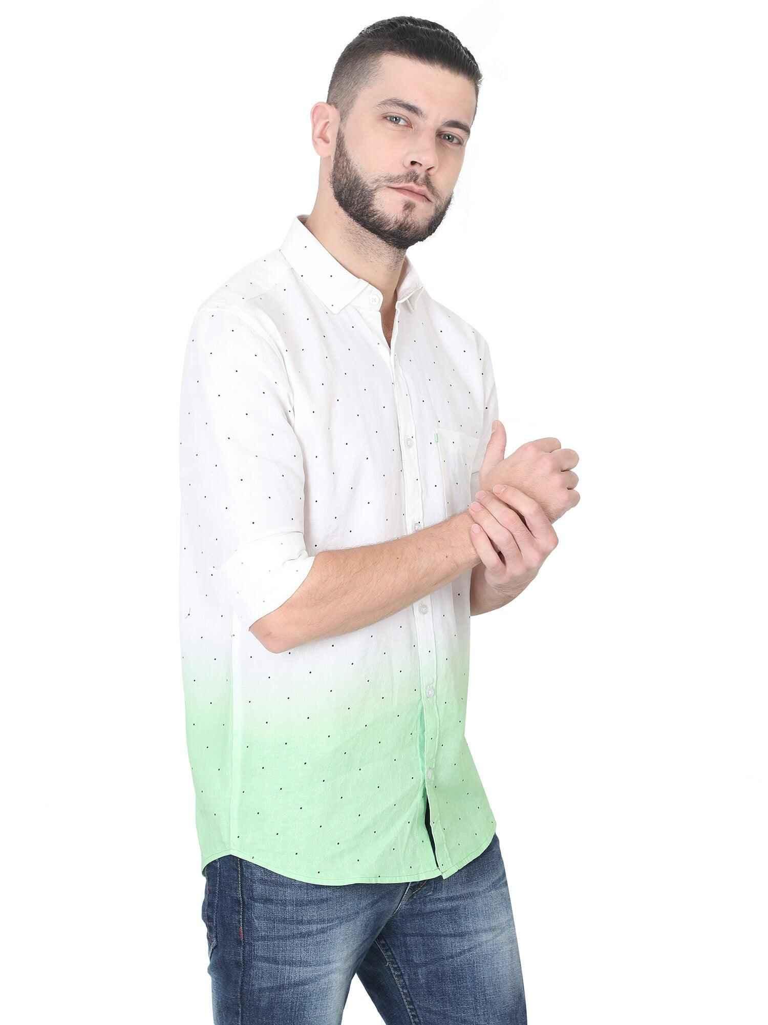 Light Green Ombre Digital Printed Linen Full Shirt - Guniaa Fashions