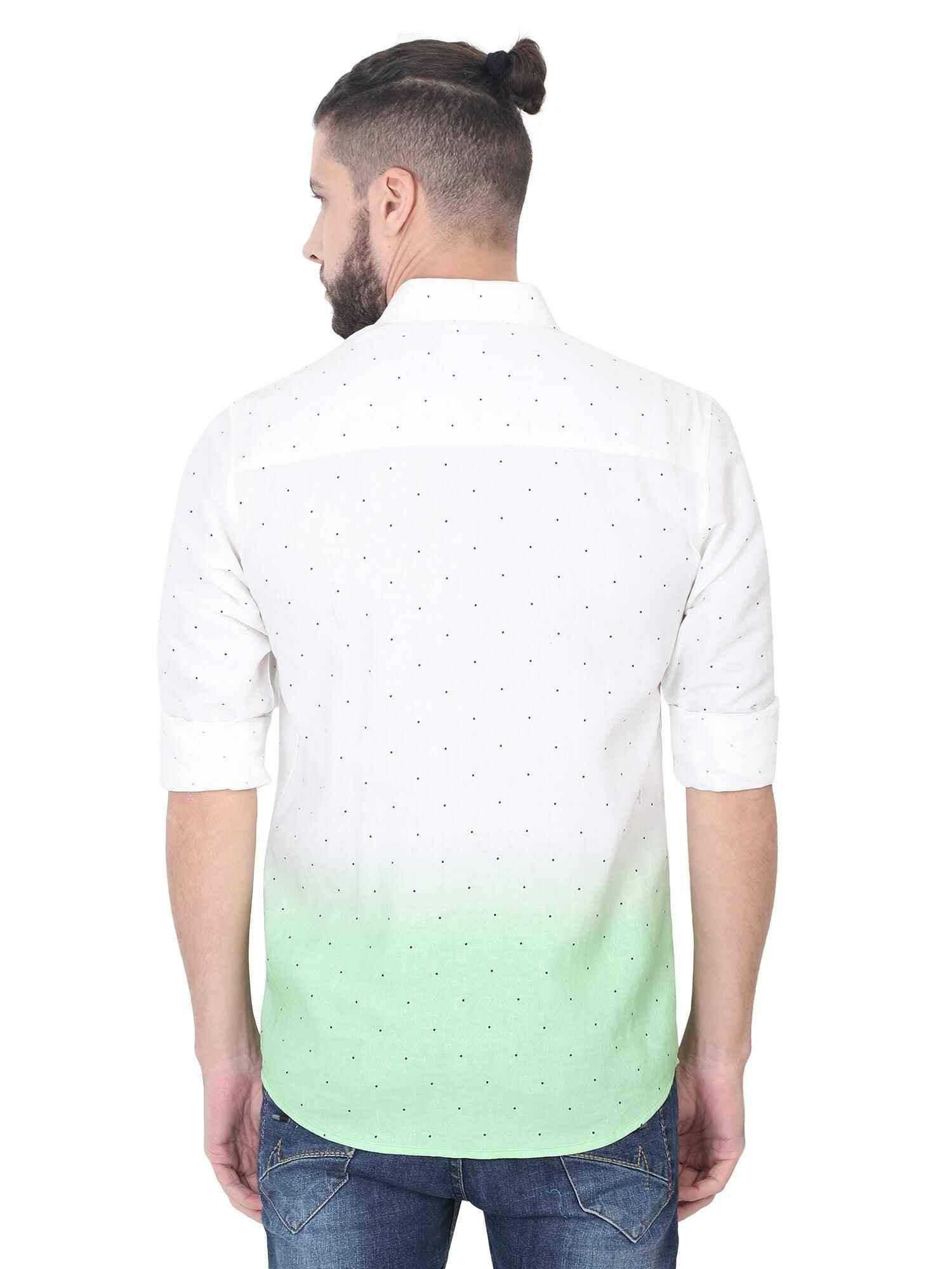 Light Green Ombre Digital Printed Linen Full Shirt - Guniaa Fashions