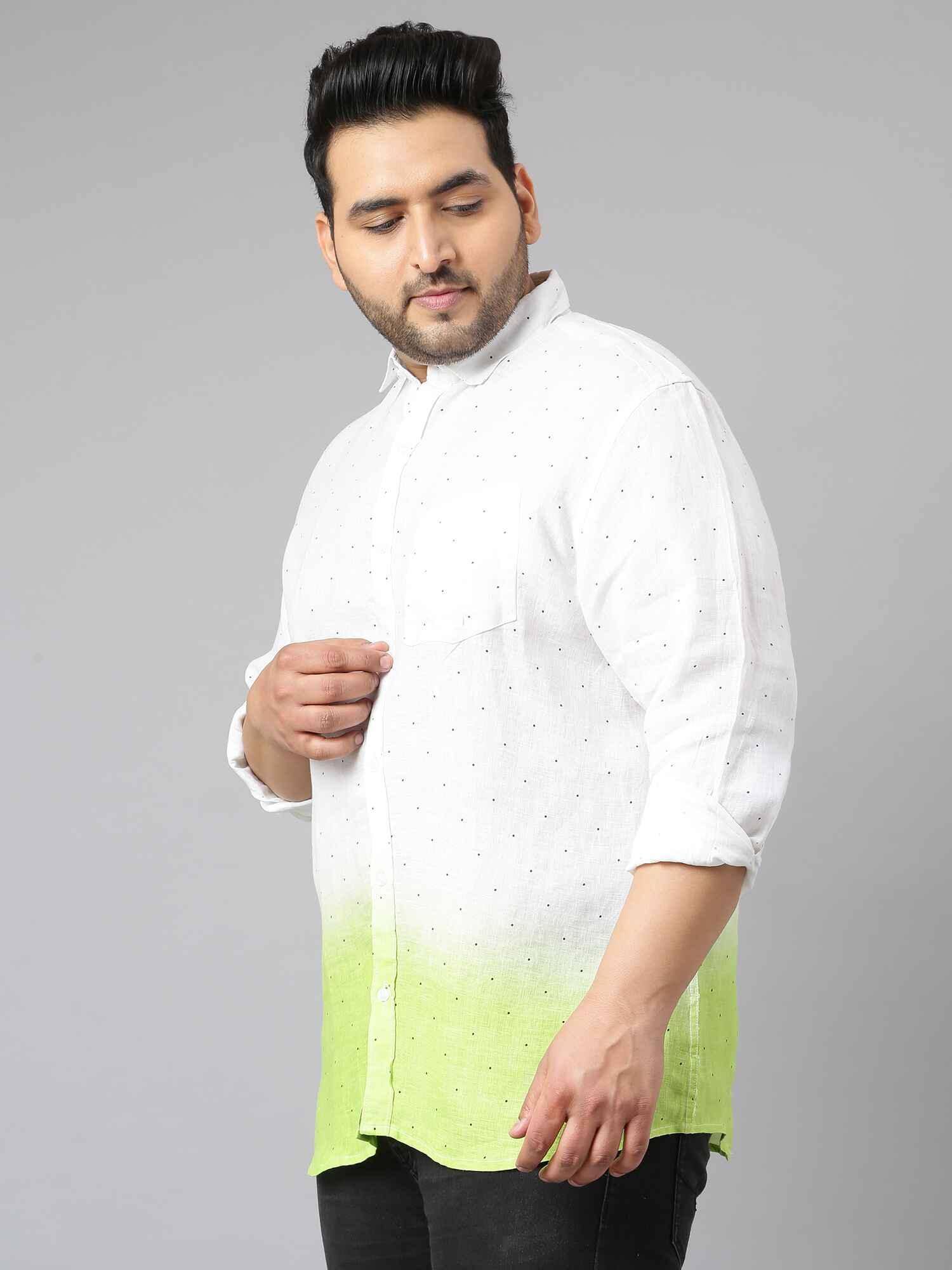 Light Green Ombre Digital Printed Linen Shirt Men's Plus Size - Guniaa Fashions