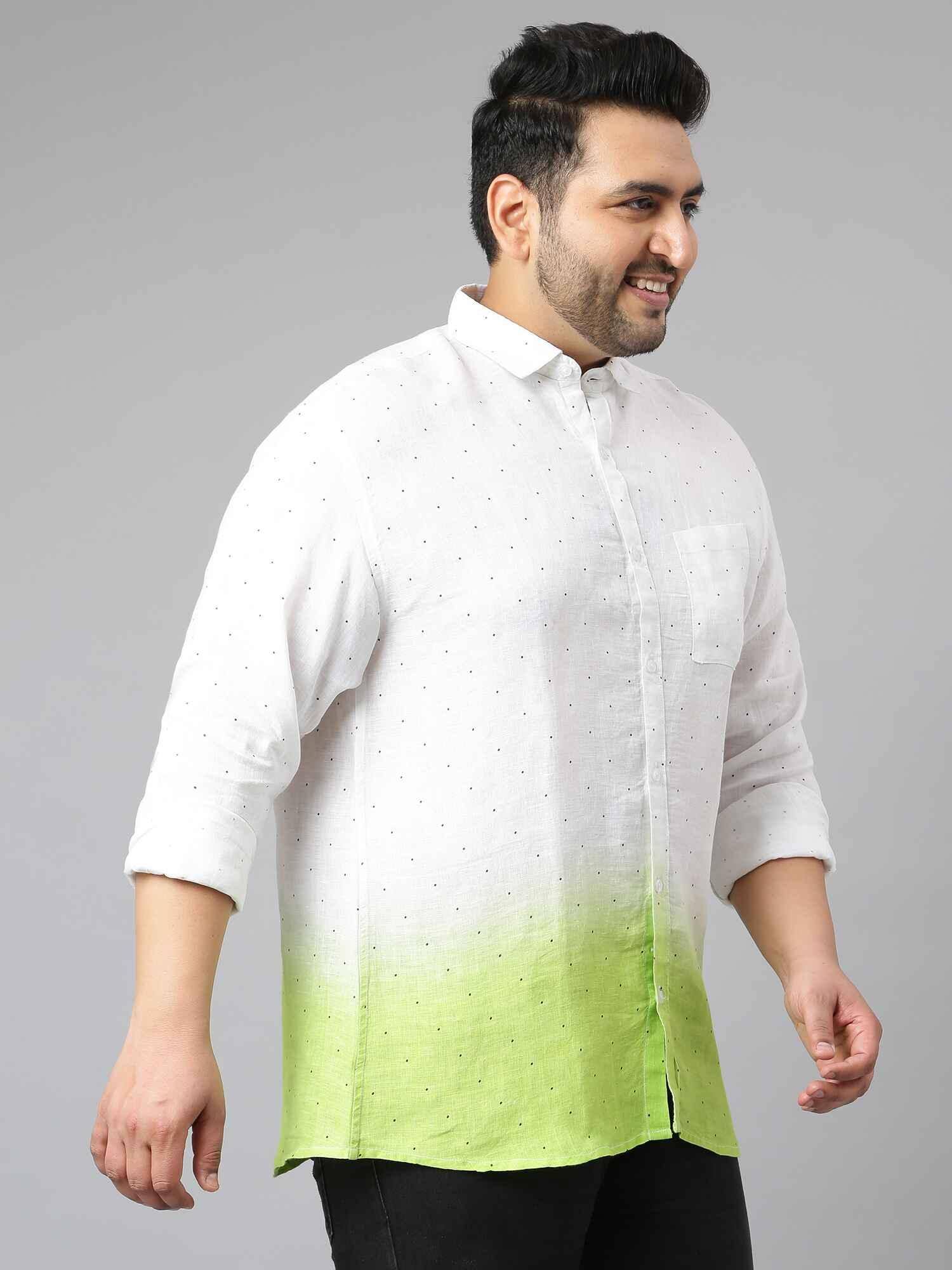 Light Green Ombre Digital Printed Linen Shirt Men's Plus Size - Guniaa Fashions