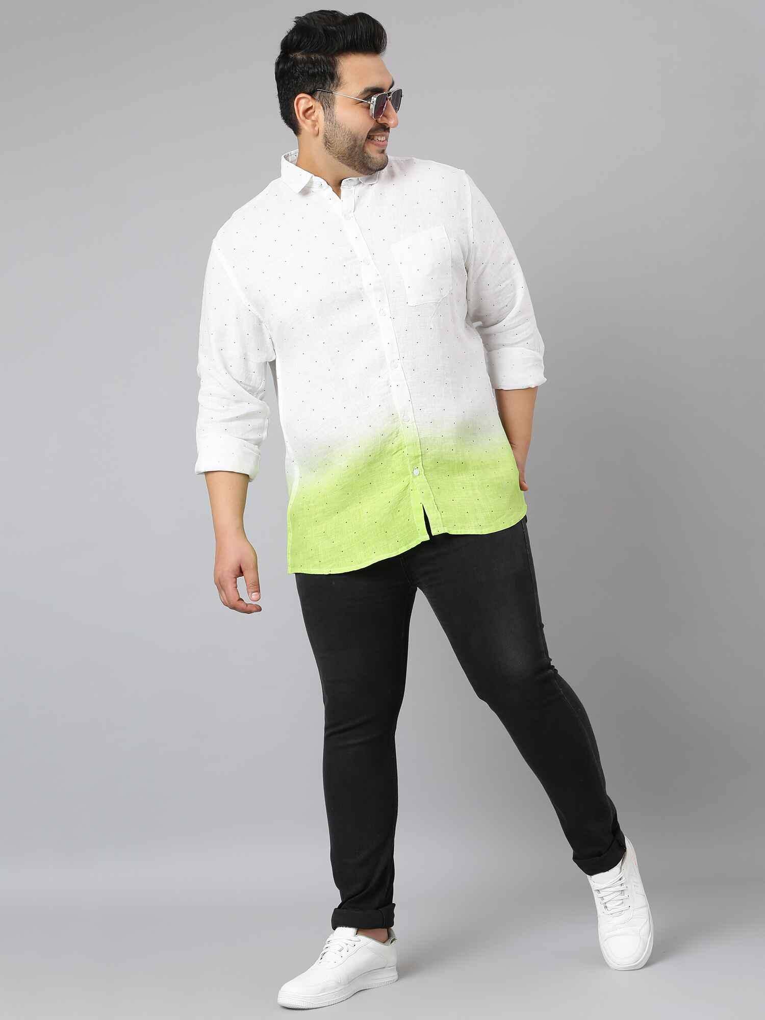 Light Green Ombre Digital Printed Linen Shirt Men's Plus Size - Guniaa Fashions