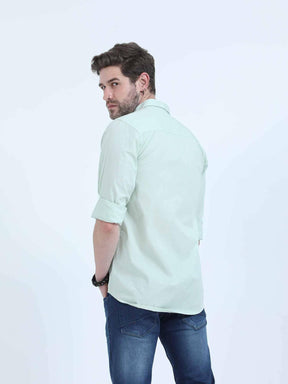 Light Green Solid Cotton Full Sleeve Shirt - Guniaa Fashions