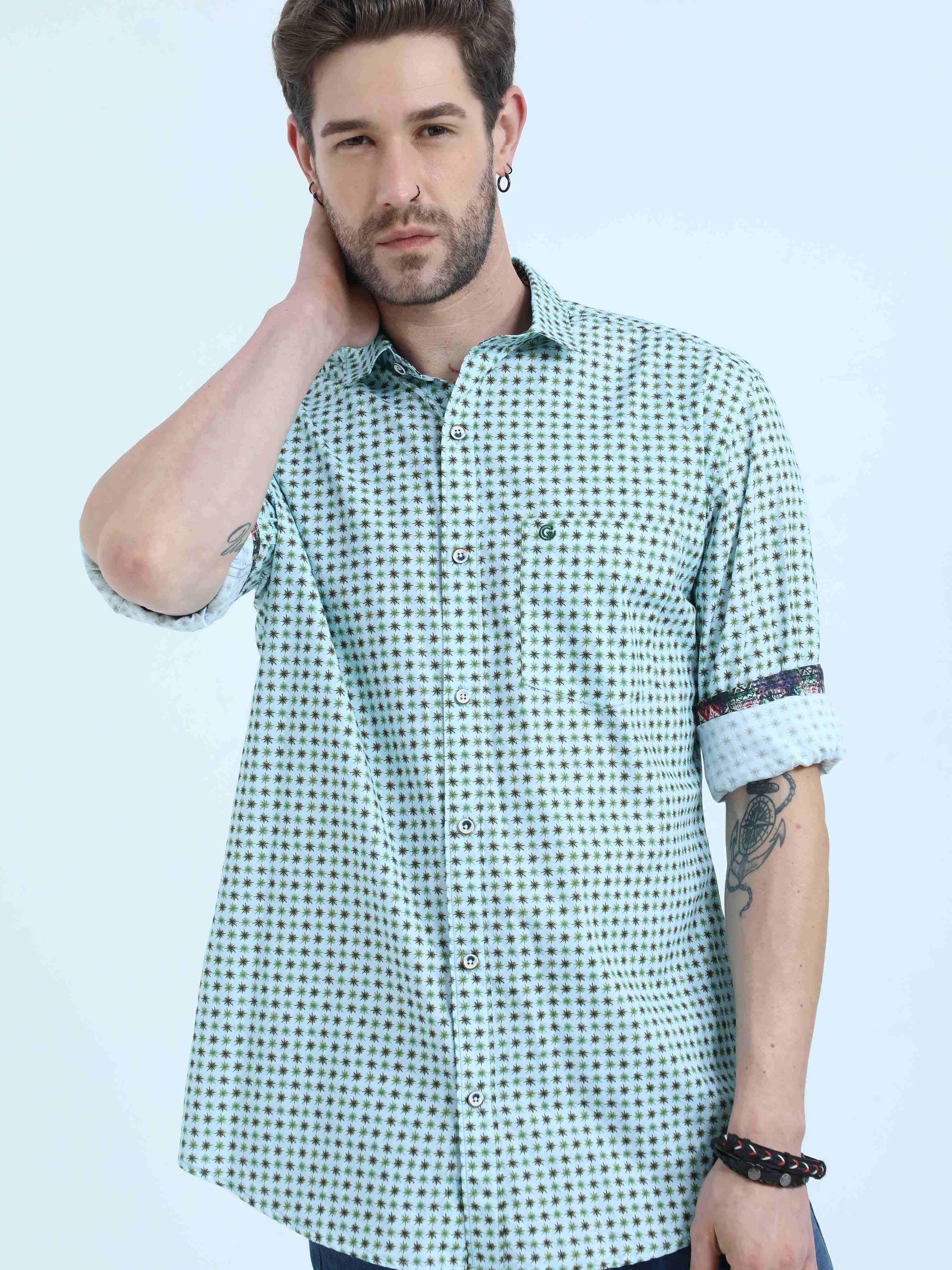 Limited Edition - Regular Pattern Pistachio Casual Full Shirt - Guniaa Fashions