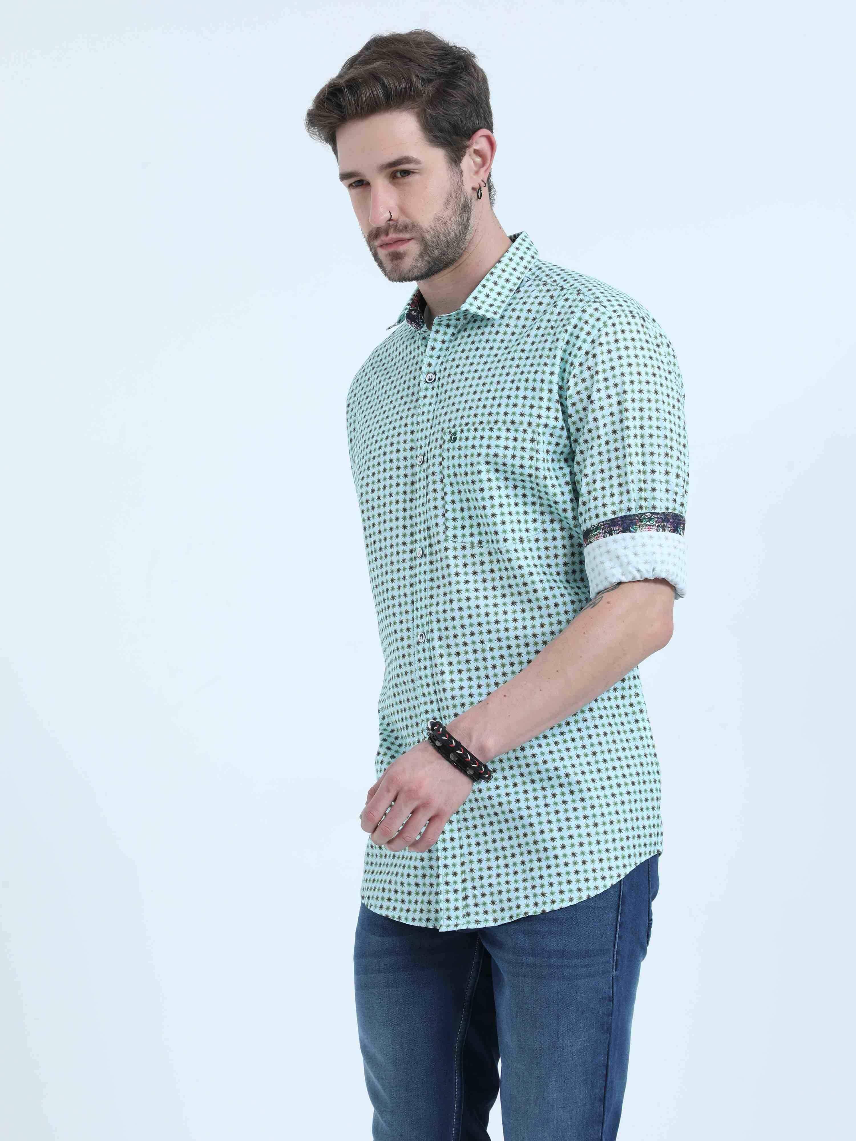 Limited Edition - Regular Pattern Pistachio Casual Full Shirt - Guniaa Fashions