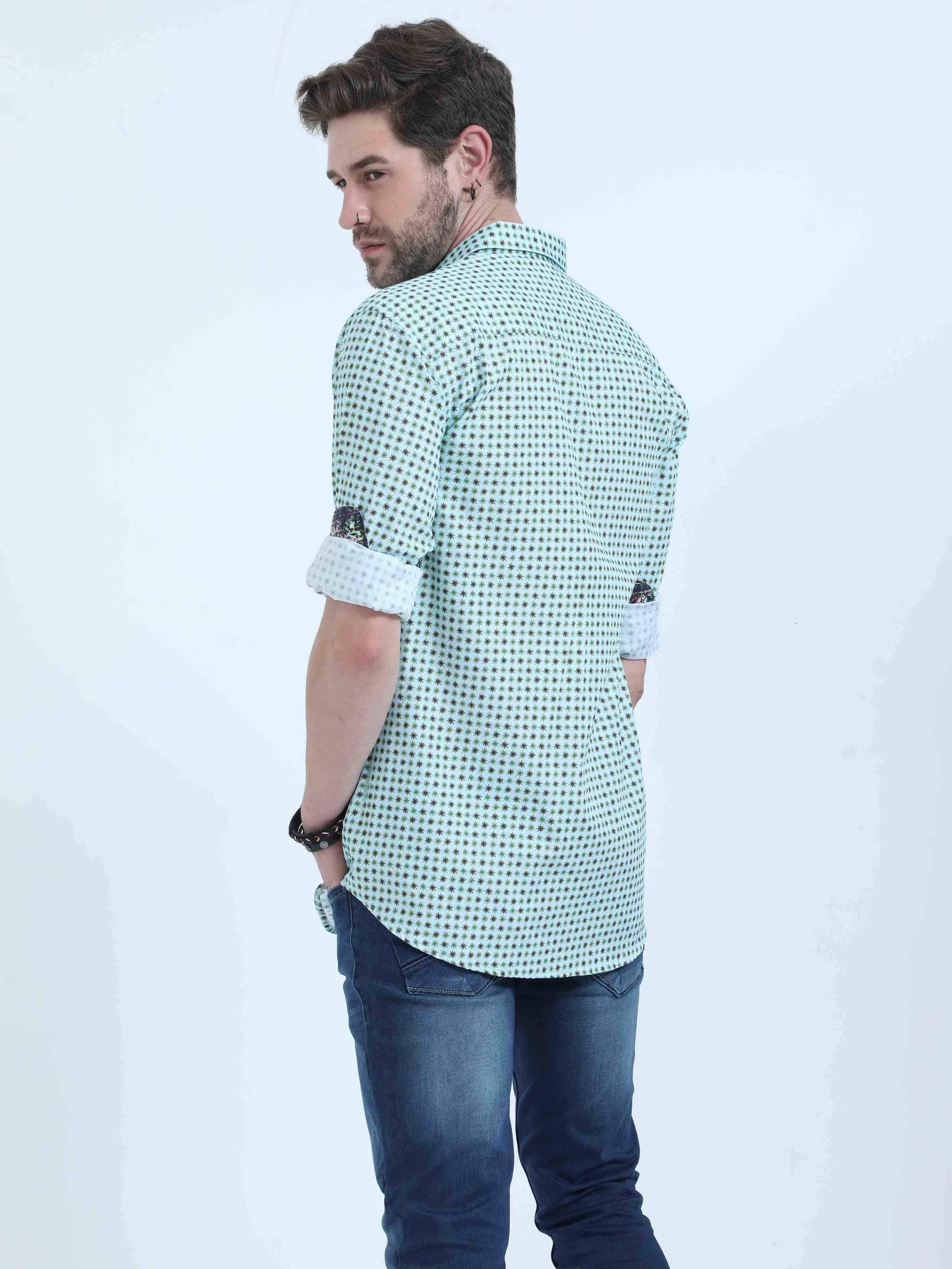 Limited Edition - Regular Pattern Pistachio Casual Full Shirt - Guniaa Fashions