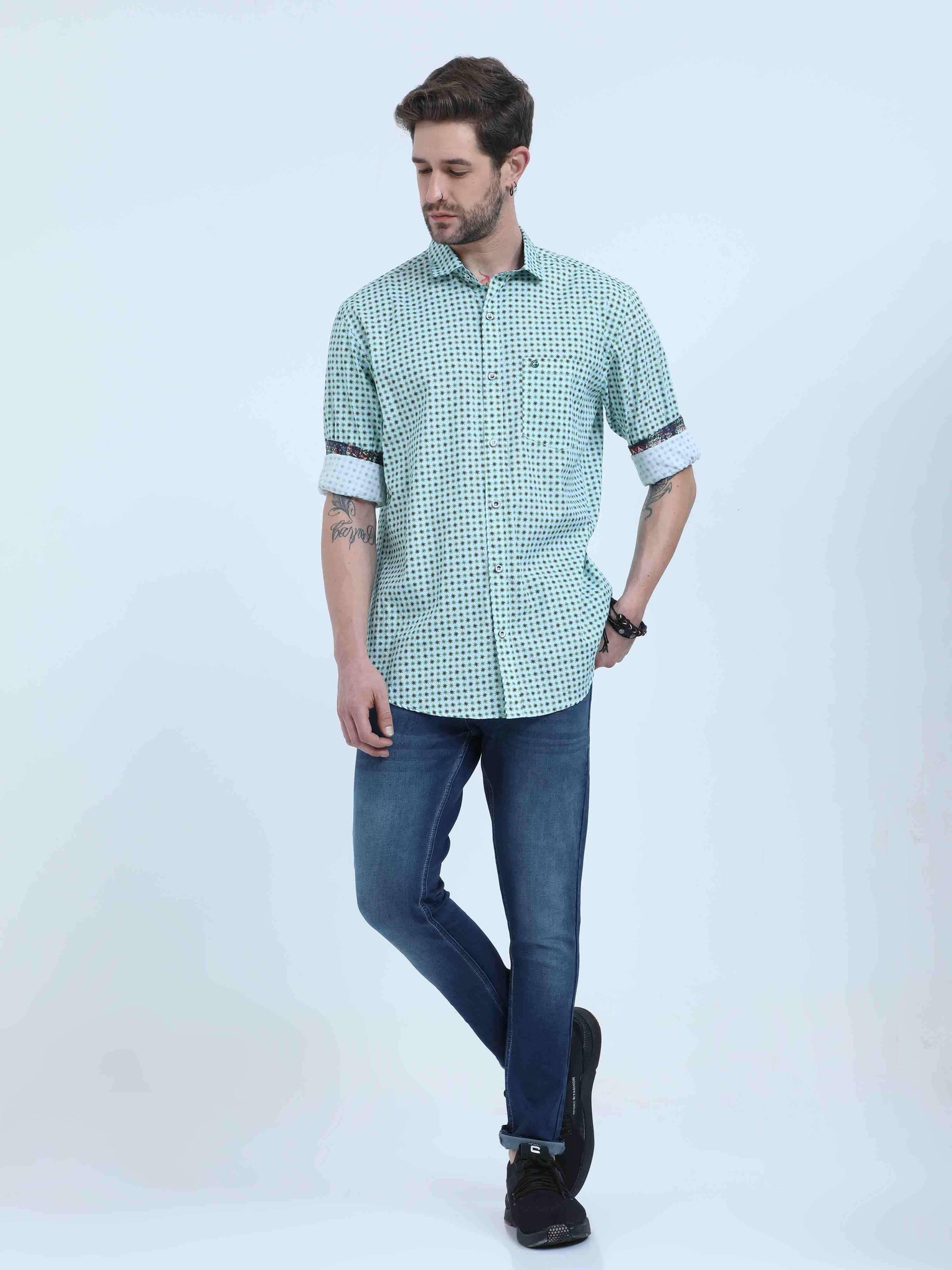 Limited Edition - Regular Pattern Pistachio Casual Full Shirt - Guniaa Fashions