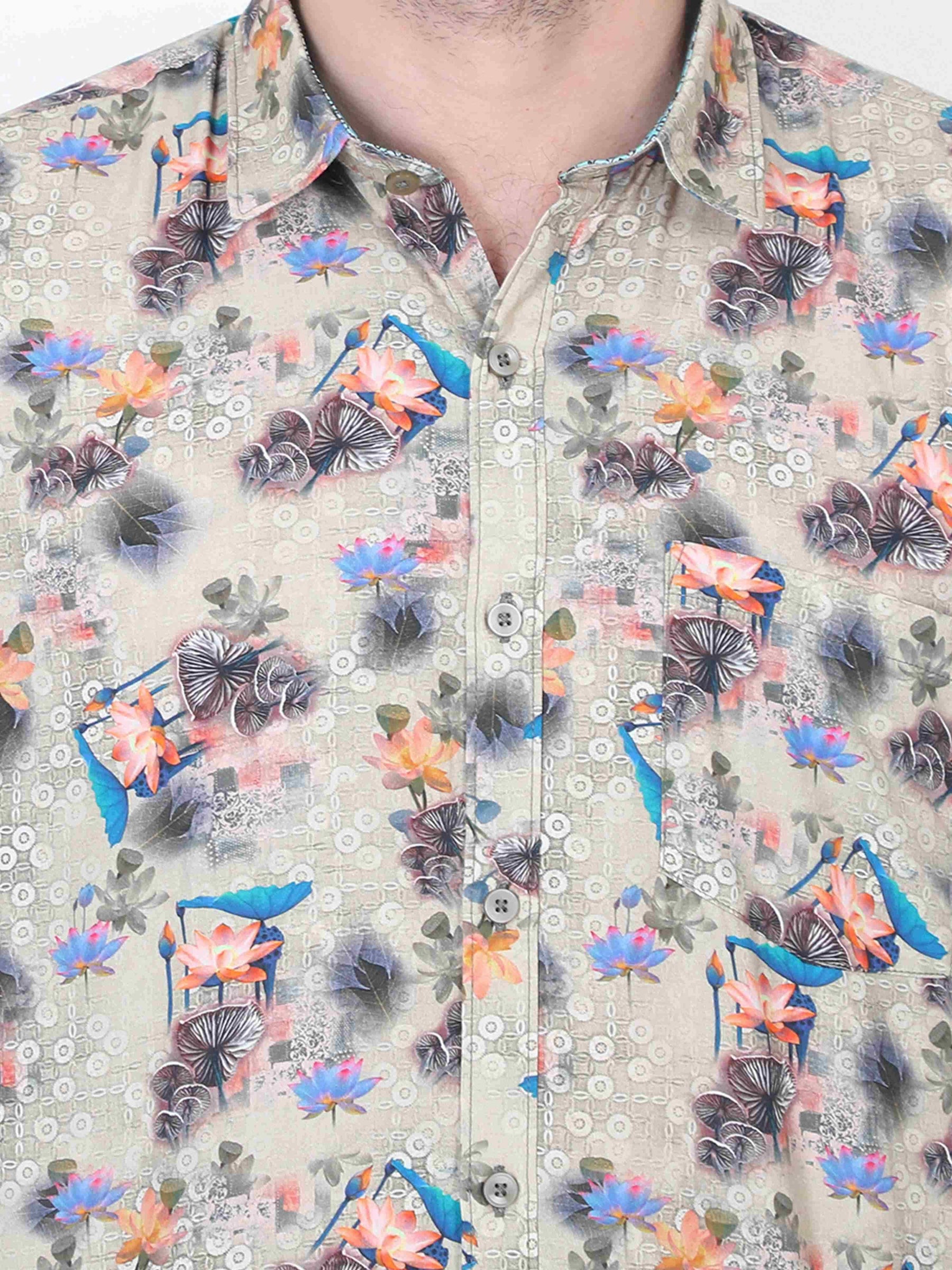 Lotus in Mud Digital Printed Full Shirt - Guniaa Fashions