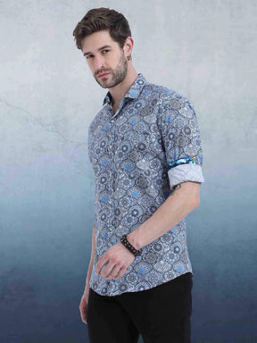 Mandala Grey Digital Printed Full Shirt - Guniaa Fashions