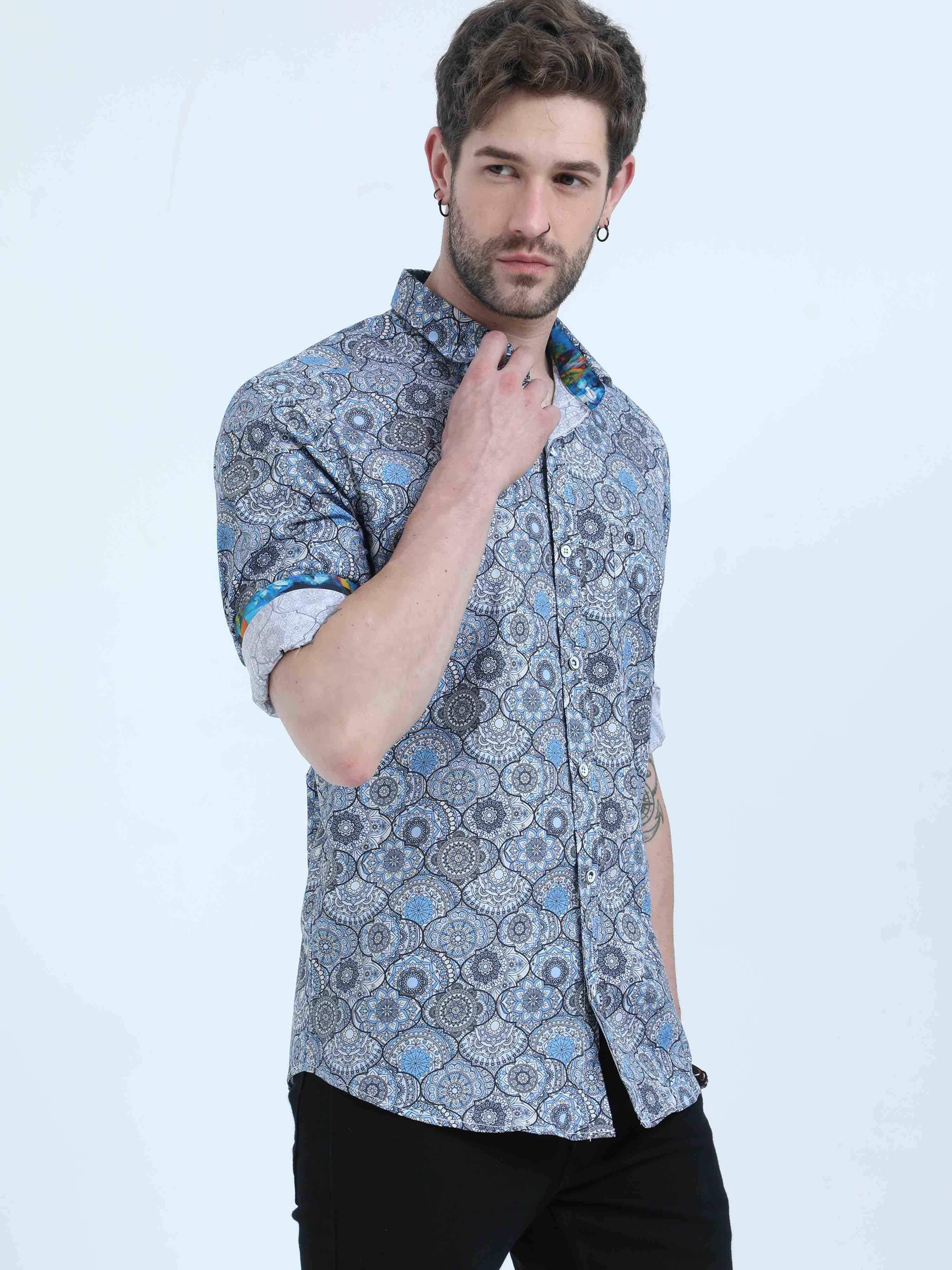 Mandala Grey Digital Printed Full Shirt - Guniaa Fashions