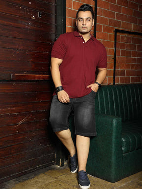 Maroon Solid Polo Collar Pure Cotton T-SHIRT Men's Plus Size - Guniaa Fashions