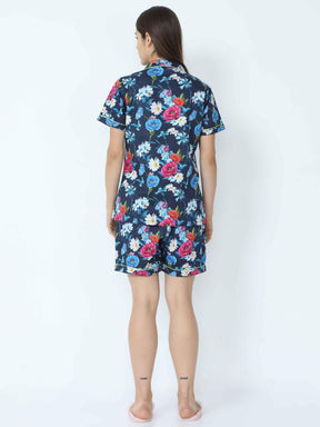 Midnight Blue Floral Digital Printed Half Sleeve Co-Ords - Guniaa Fashions