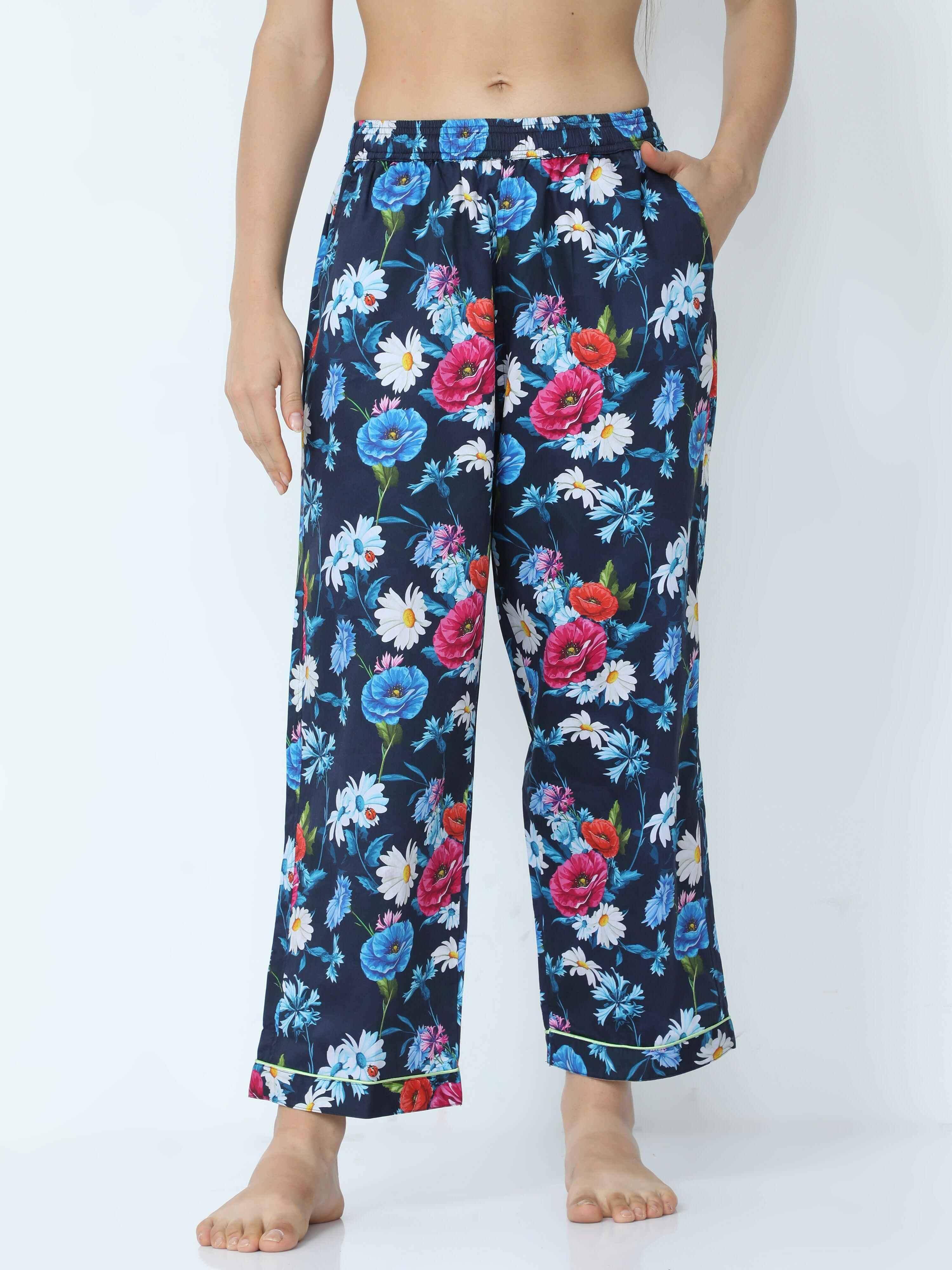 Midnight Blue Floral Pajama - Guniaa Fashions