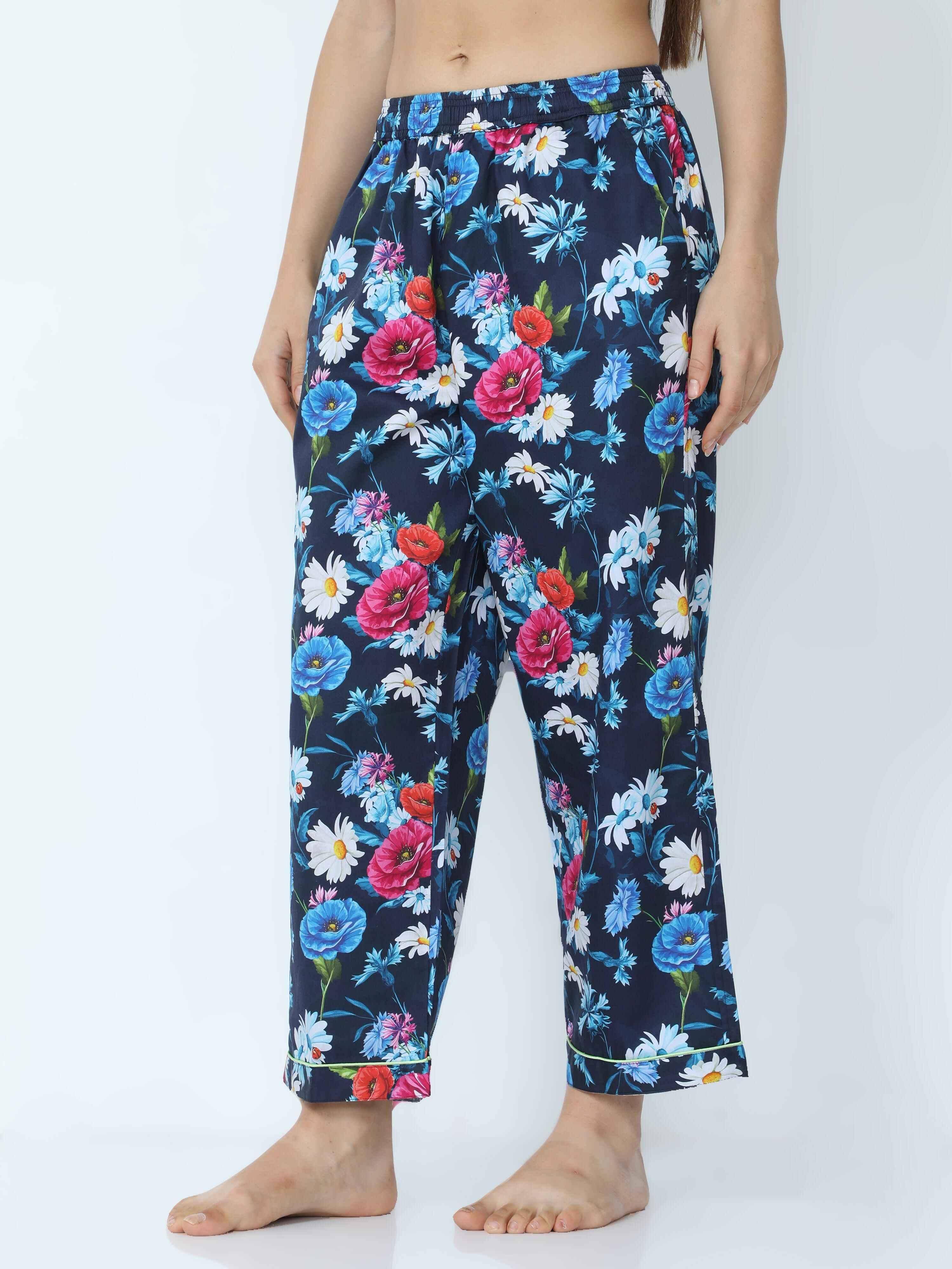 Midnight Blue Floral Pajama - Guniaa Fashions