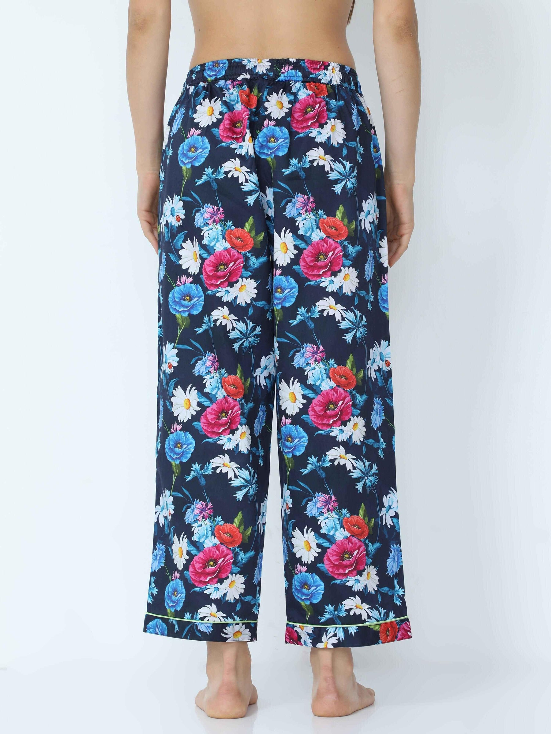 Midnight Blue Floral Pajama - Guniaa Fashions