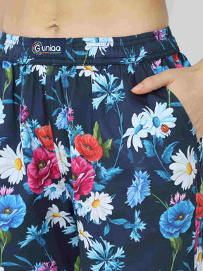 Midnight Blue Floral Printed Shorts - Guniaa Fashions