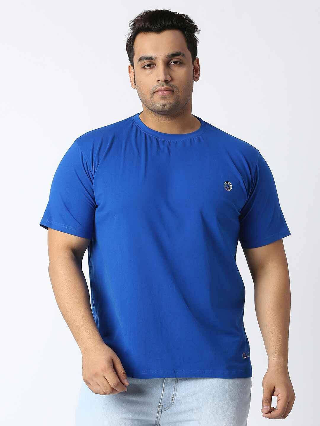 MIDNIGHT BLUE ROUND NECK COTTON LYCRA TSHIRT PLUS SIZE - Guniaa Fashions