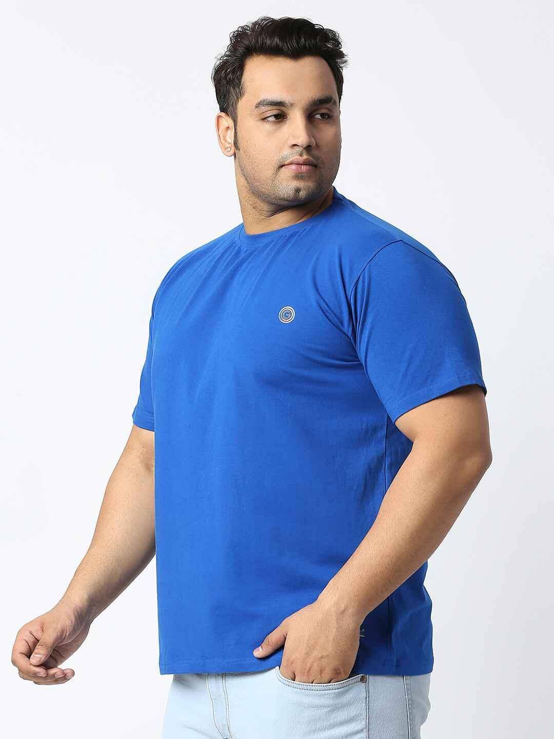 MIDNIGHT BLUE ROUND NECK COTTON LYCRA TSHIRT PLUS SIZE - Guniaa Fashions