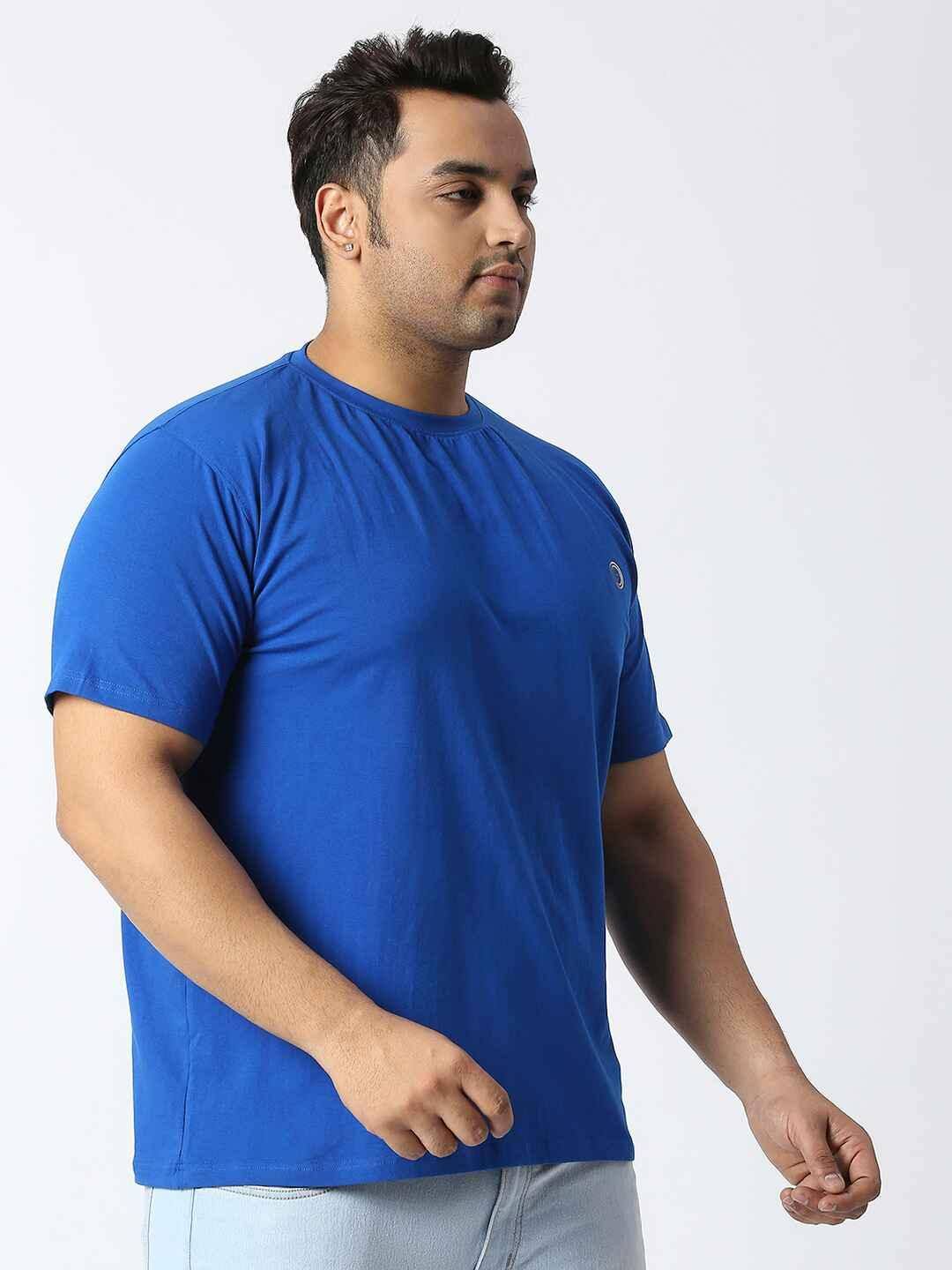 MIDNIGHT BLUE ROUND NECK COTTON LYCRA TSHIRT PLUS SIZE - Guniaa Fashions