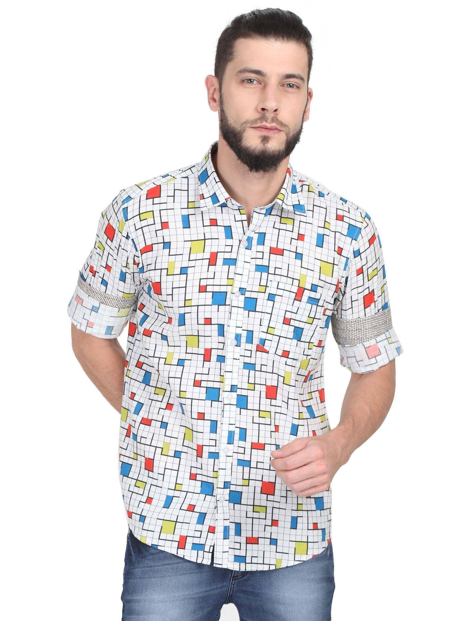 Mondrain Men's Printed Casual Shirt - Guniaa Fashions