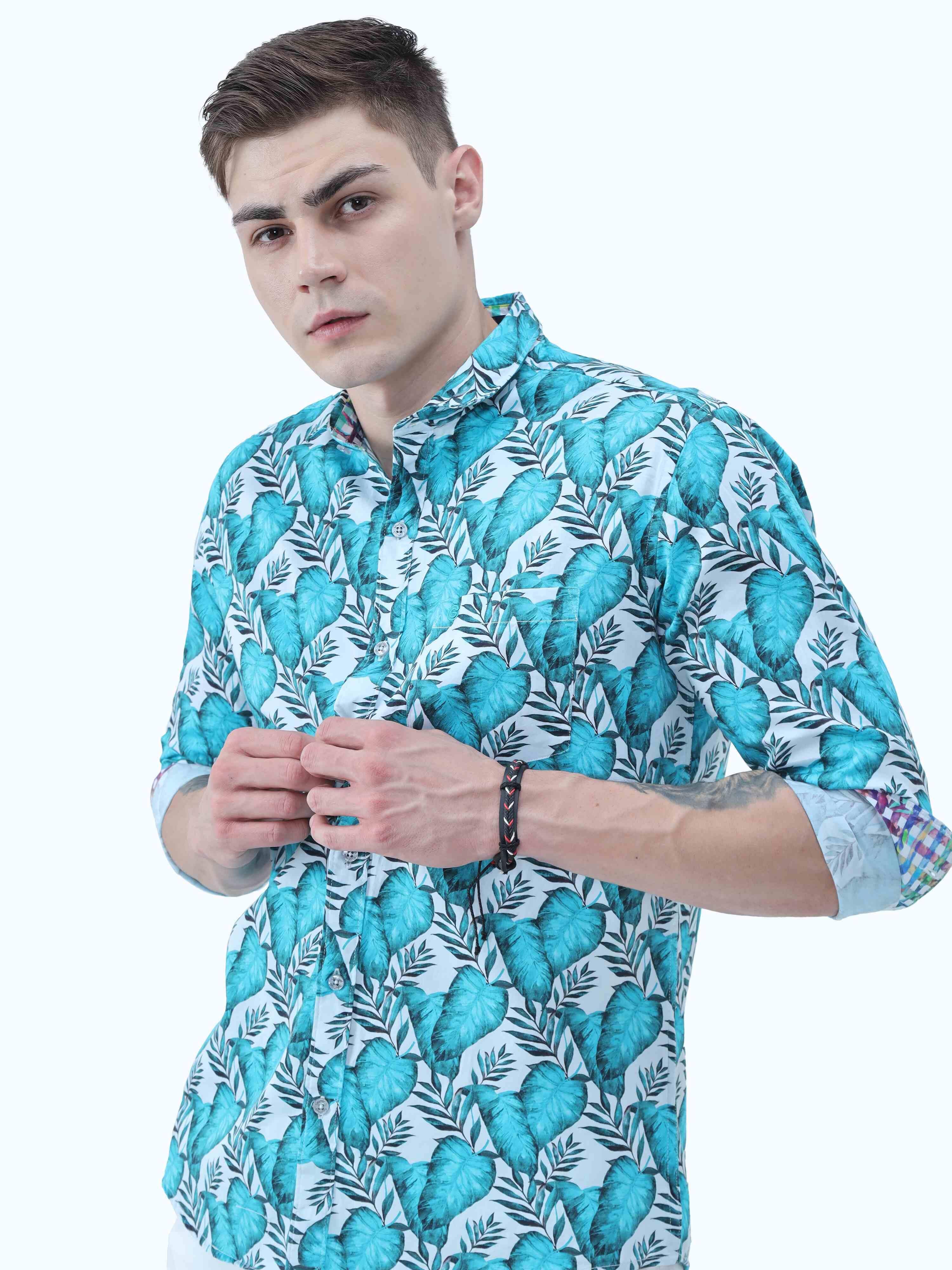 Monsoon Leaf Digital Printed Full Shirt - Guniaa Fashions