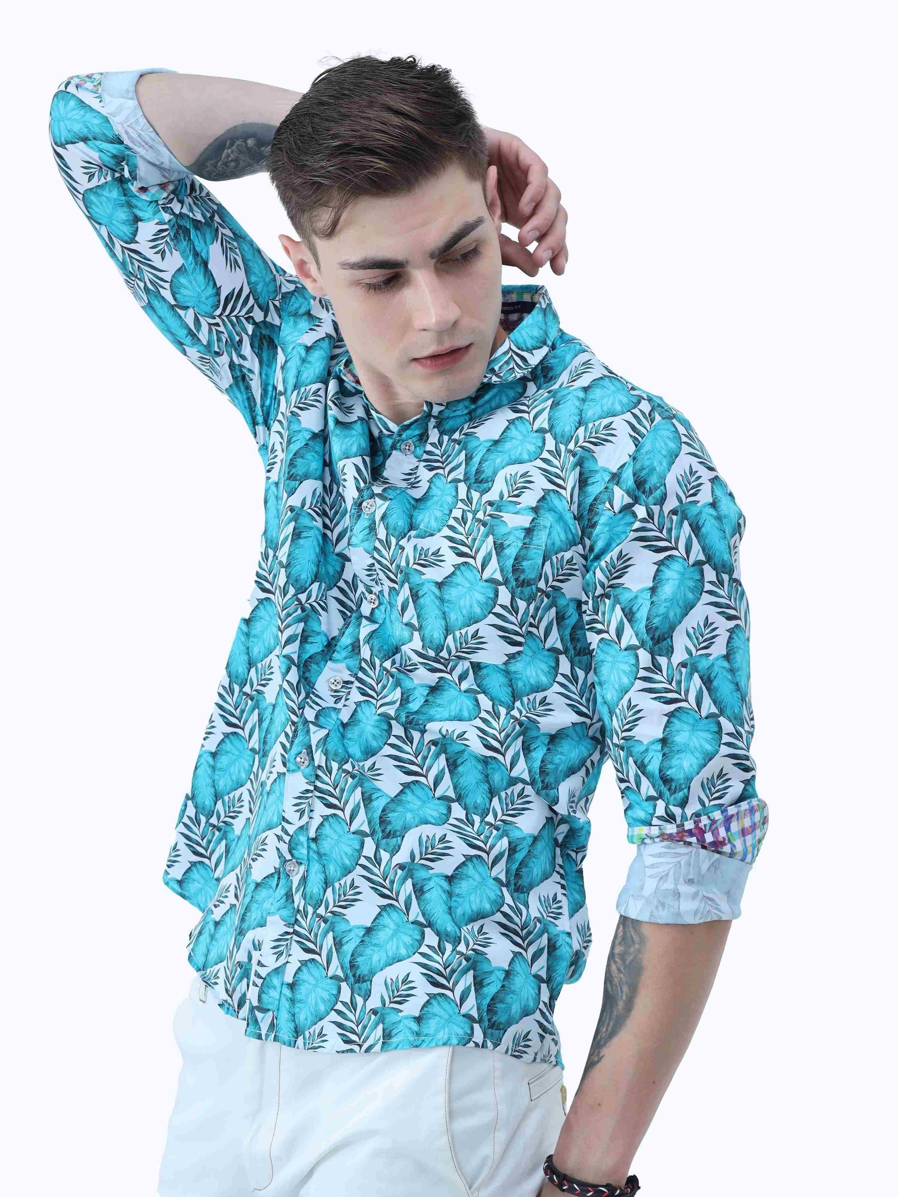 Monsoon Leaf Digital Printed Full Shirt - Guniaa Fashions