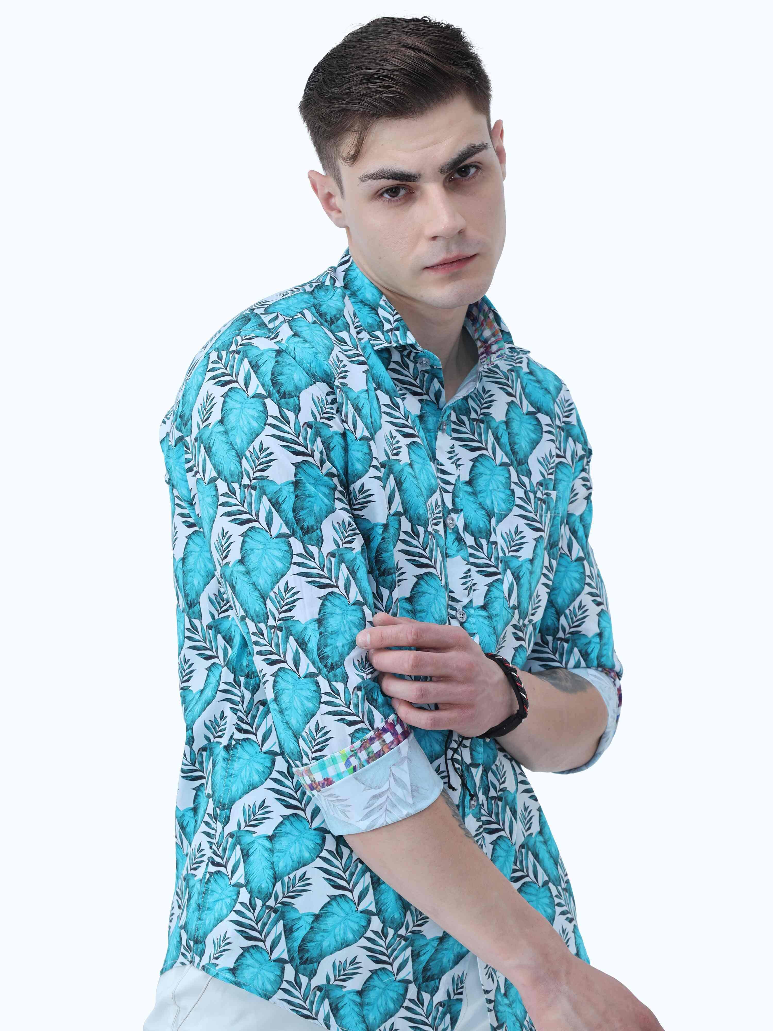 Monsoon Leaf Digital Printed Full Shirt - Guniaa Fashions