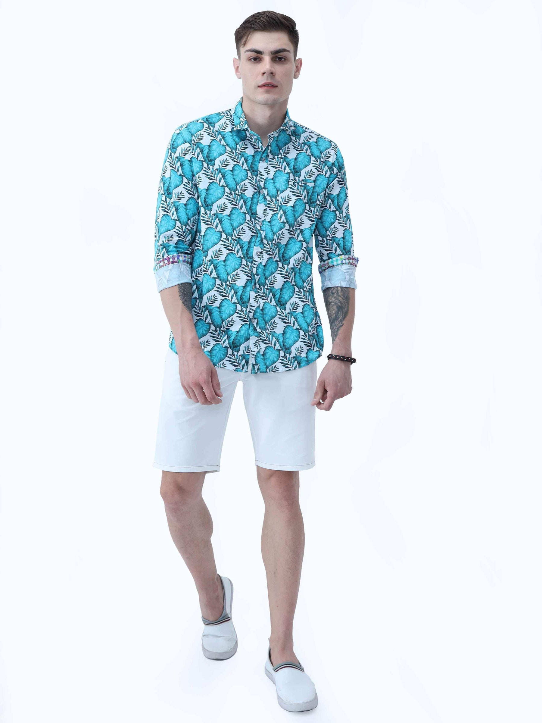 Monsoon Leaf Digital Printed Full Shirt - Guniaa Fashions
