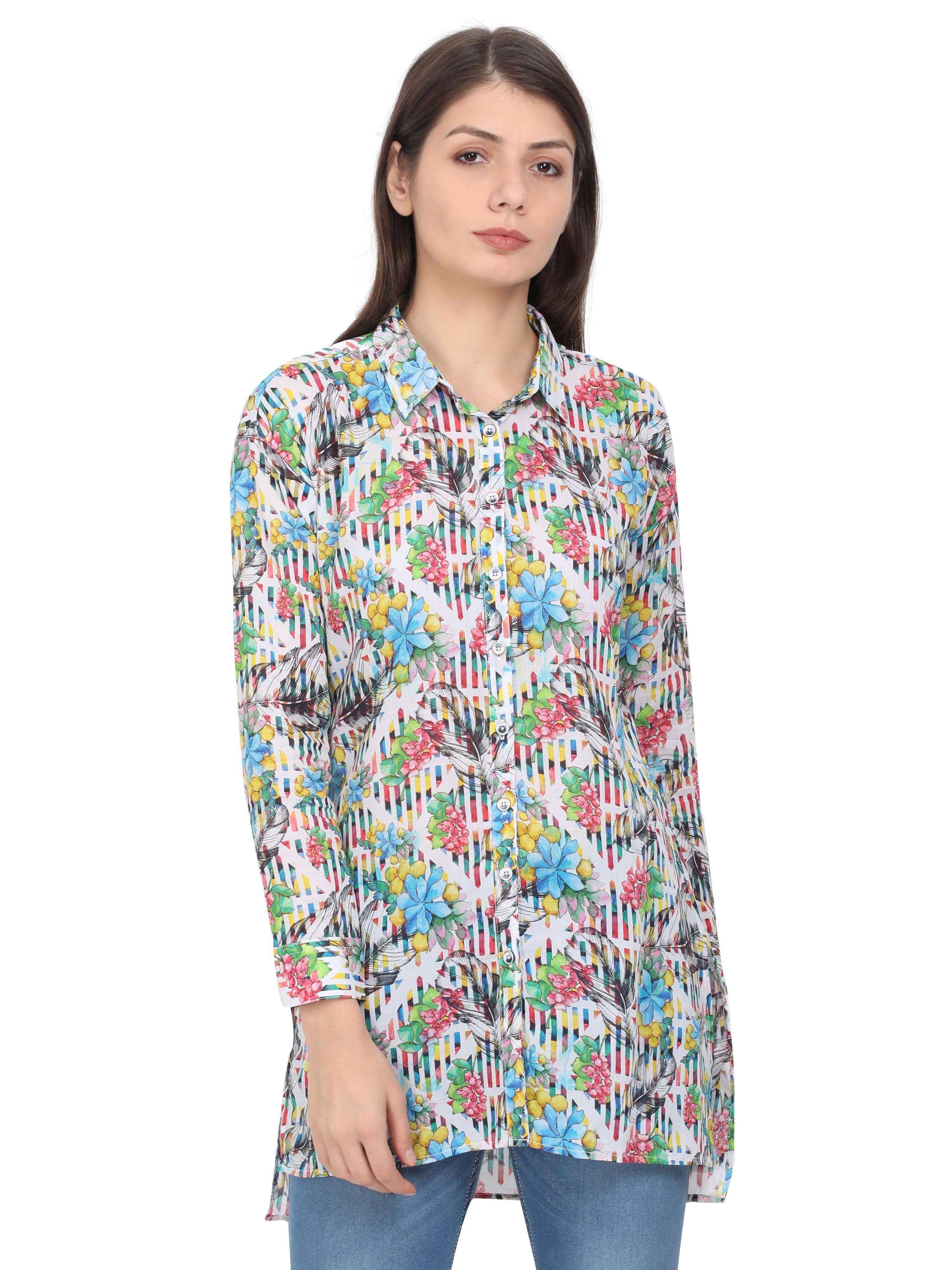 Multi Colour Digital Printed Tailored Fit Long Shirt - Guniaa Fashions