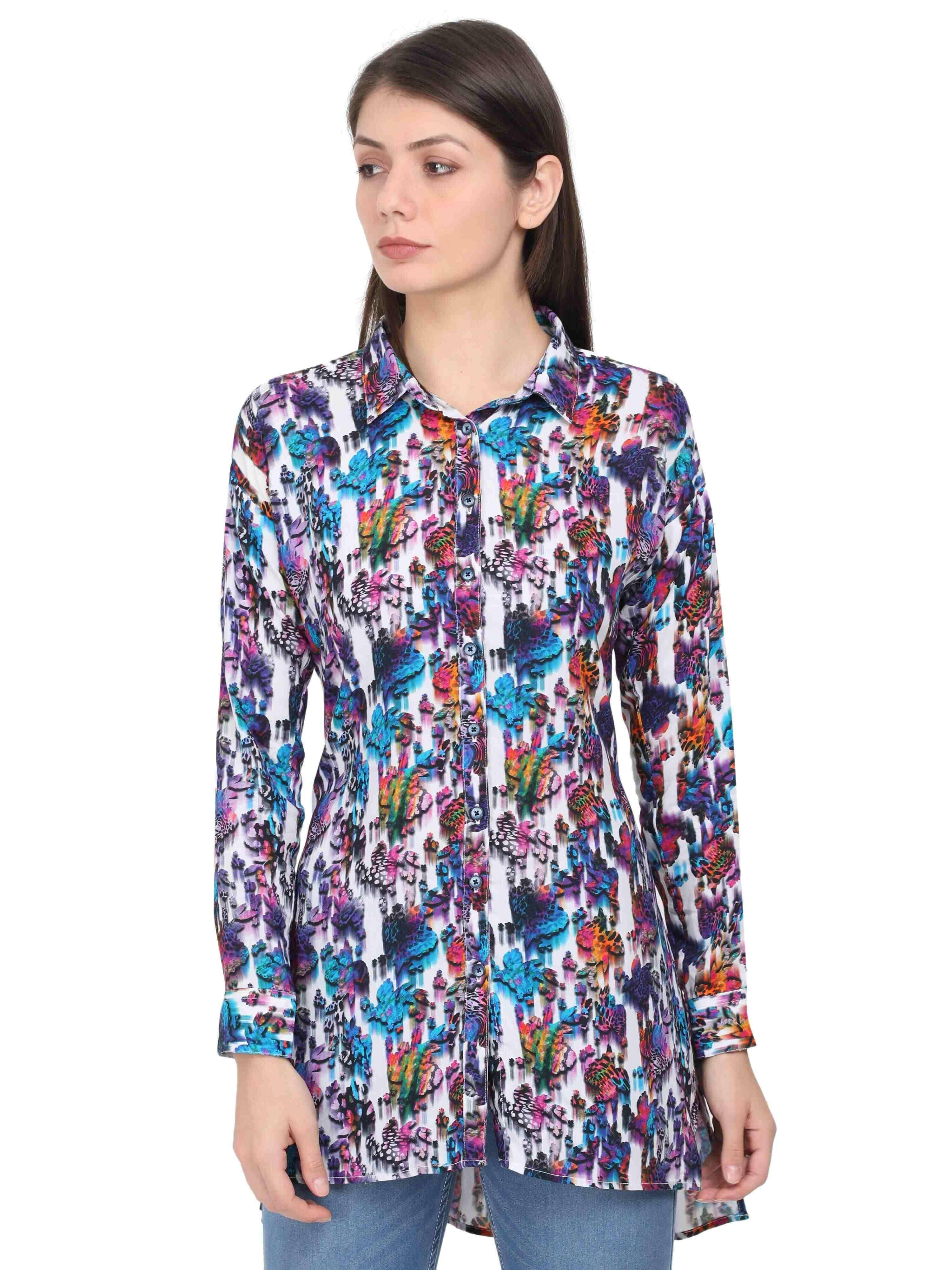 Multi-Colour Digital Printed Tailored Fit Long Shirt - Guniaa Fashions