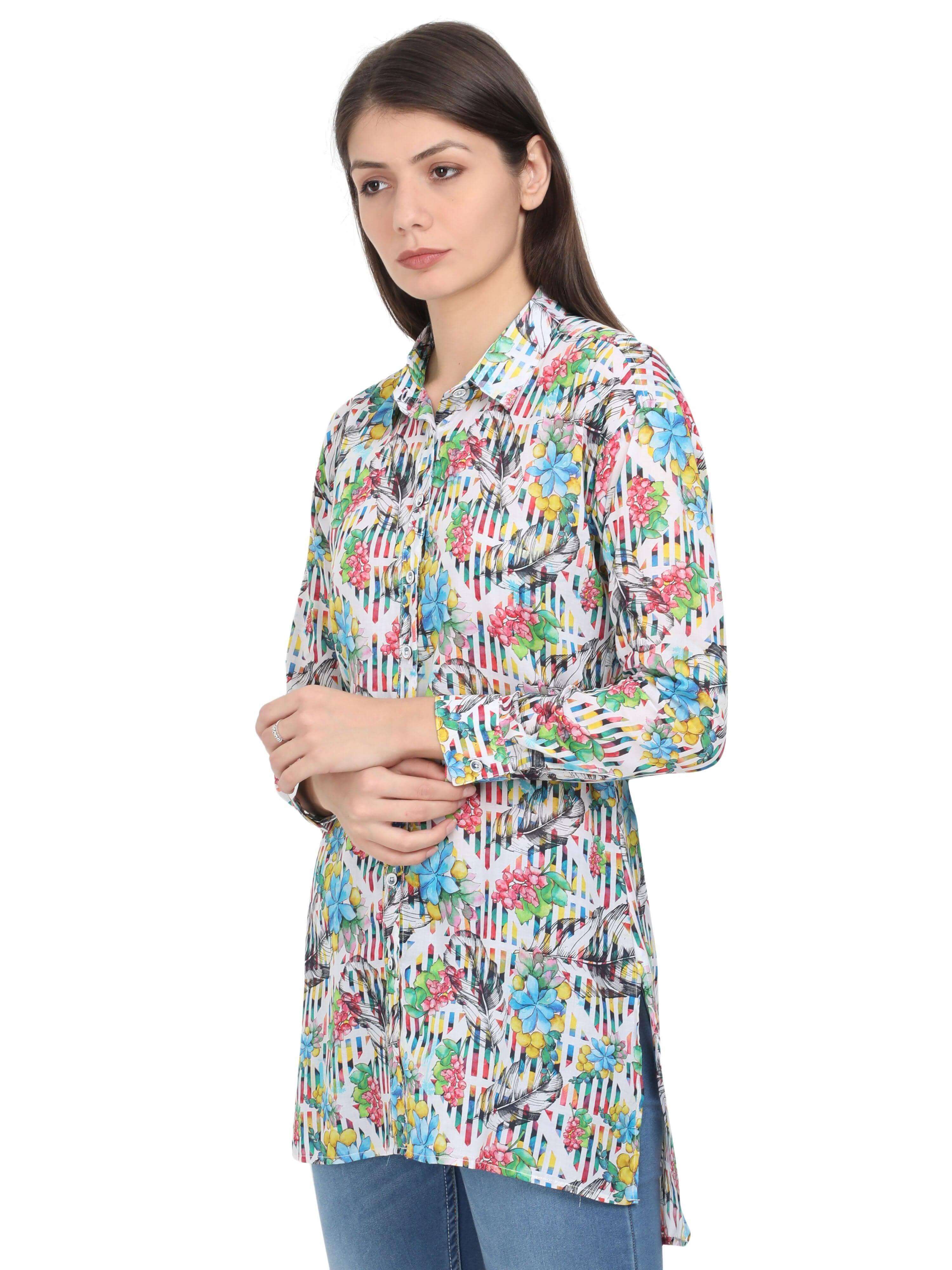 Multi Colour Digital Printed Tailored Fit Long Shirt - Guniaa Fashions