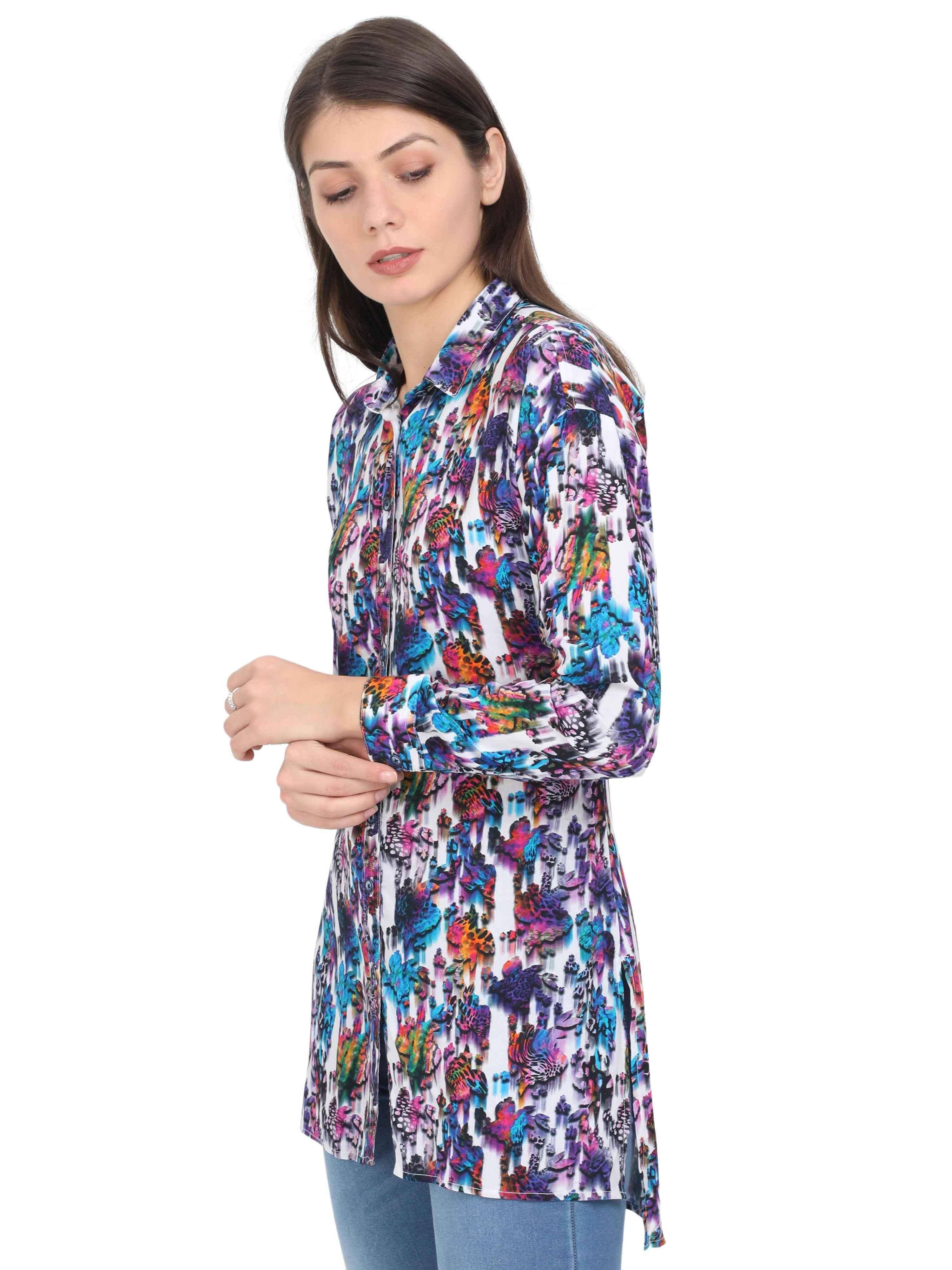 Multi-Colour Digital Printed Tailored Fit Long Shirt - Guniaa Fashions