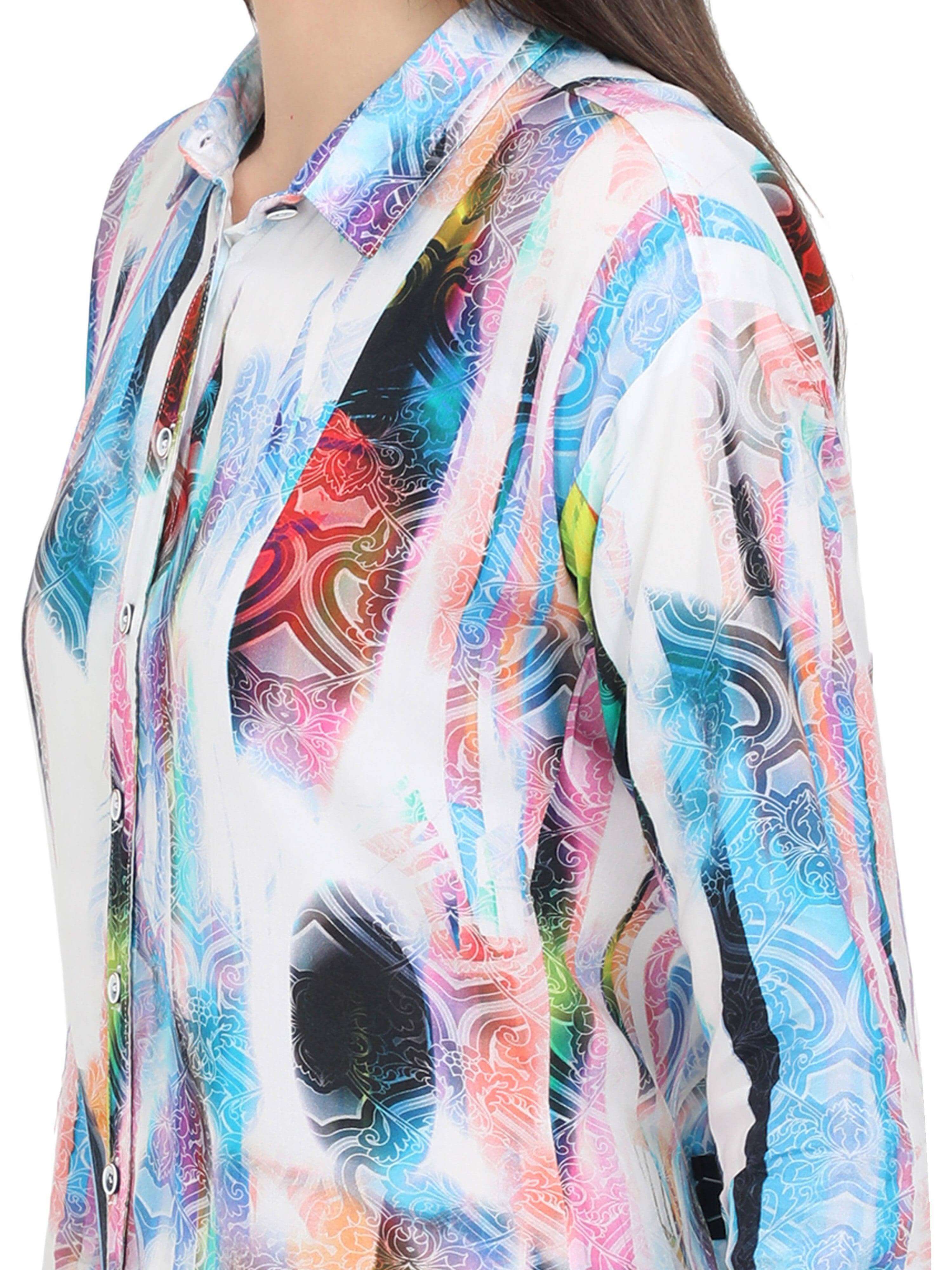 Multi Colour Digital Printed Tailored Fit Long Shirt - Guniaa Fashions