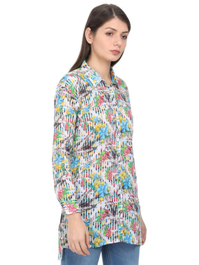 Multi Colour Digital Printed Tailored Fit Long Shirt - Guniaa Fashions