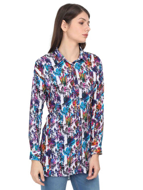 Multi-Colour Digital Printed Tailored Fit Long Shirt - Guniaa Fashions