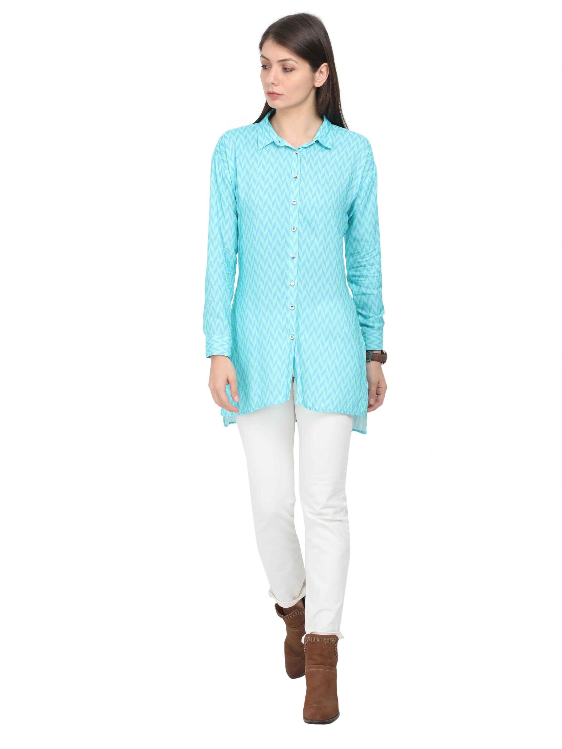 Multi-Colour Digital Printed Taiored Fit Long Shirt - Guniaa Fashions