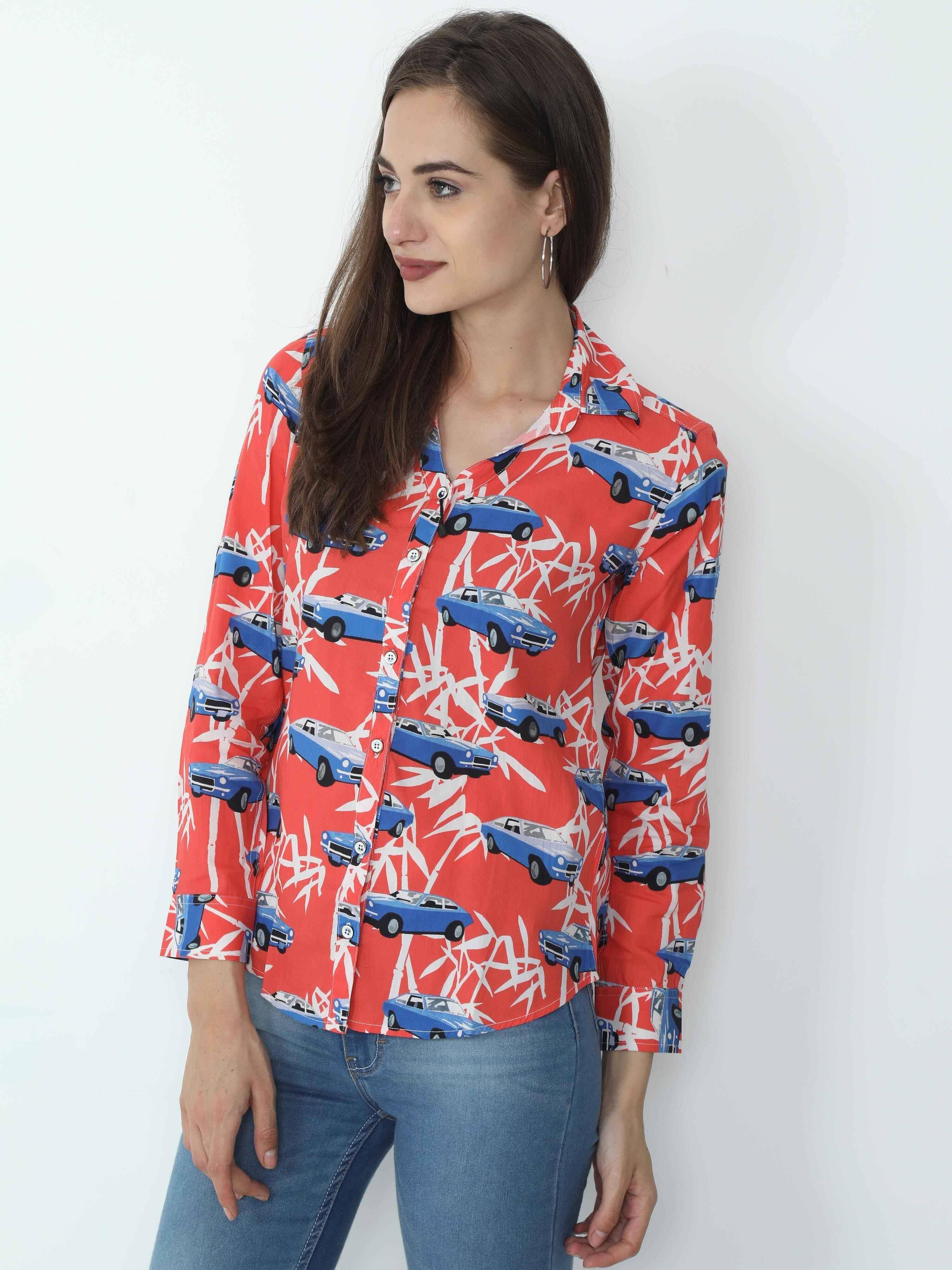 Multi Colour Peach Digital Printed Tailored Fit Shirt - Guniaa Fashions