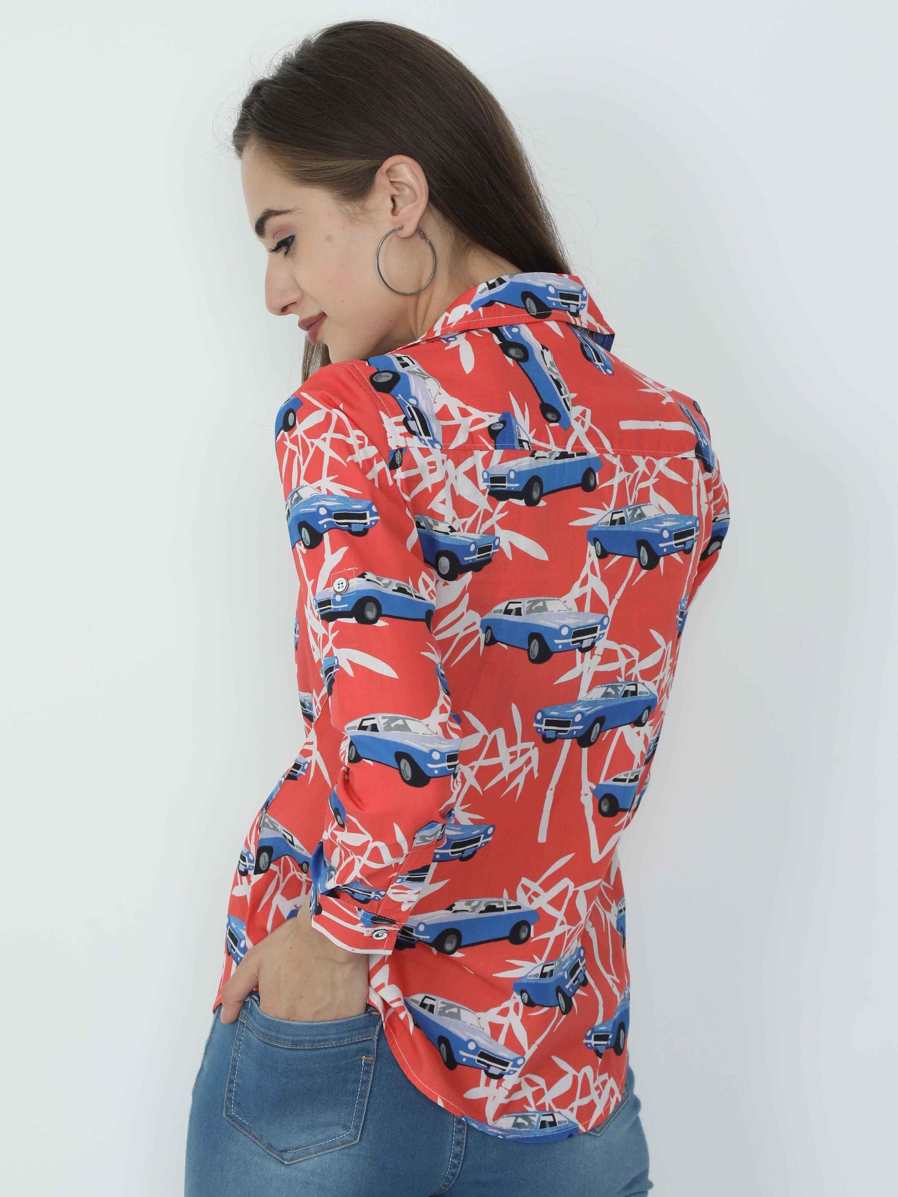 Multi Colour Peach Digital Printed Tailored Fit Shirt - Guniaa Fashions
