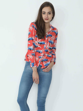 Multi Colour Peach Digital Printed Tailored Fit Shirt - Guniaa Fashions