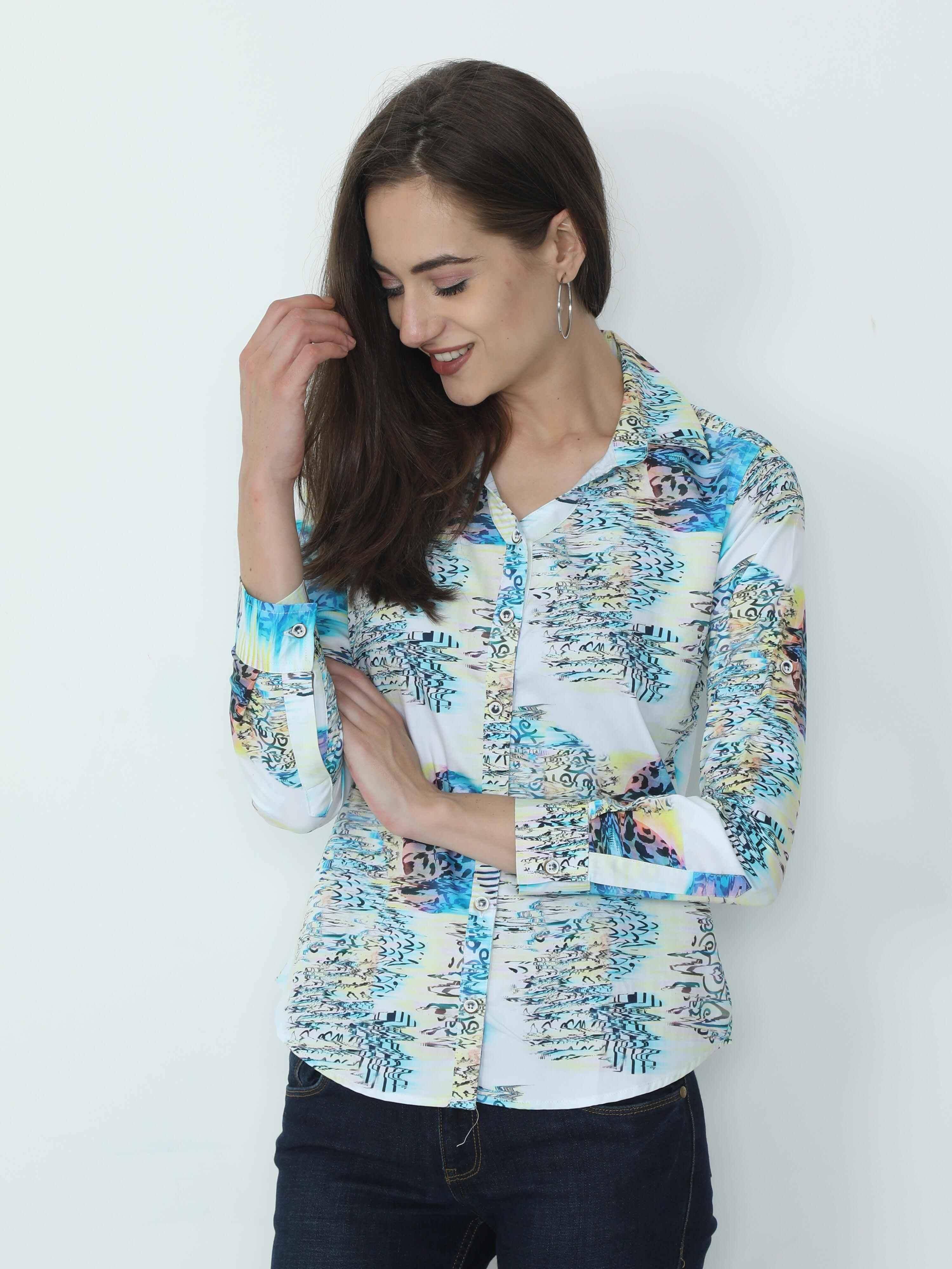 Multi Colour White Digital Printed Tailored Fit Shirt - Guniaa Fashions