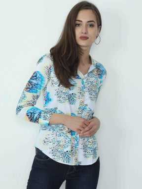 Multi Colour White Digital Printed Tailored Fit Shirt - Guniaa Fashions