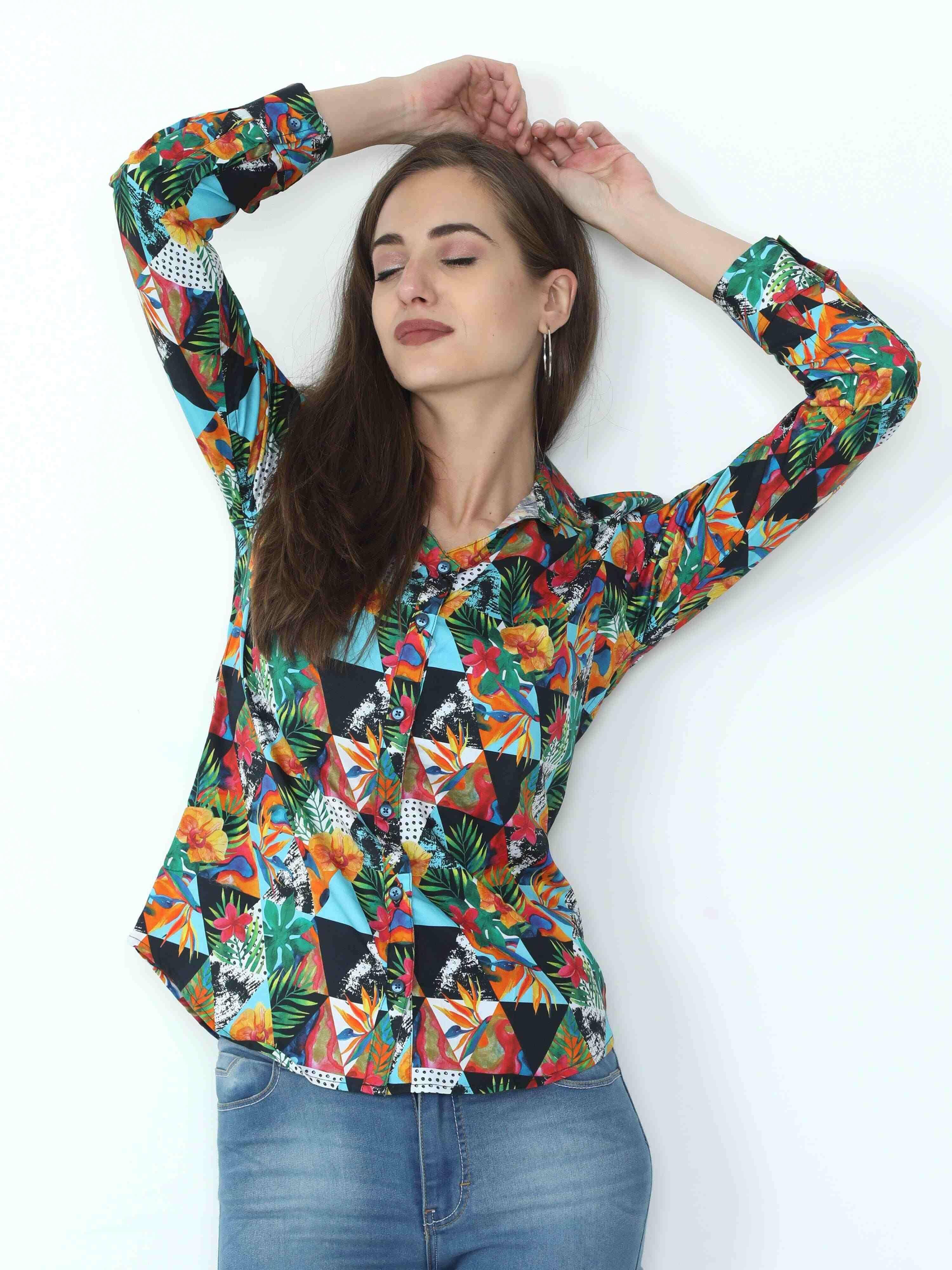 Multi Coloured Digital Printed Tailored Fit Shirt - Guniaa Fashions