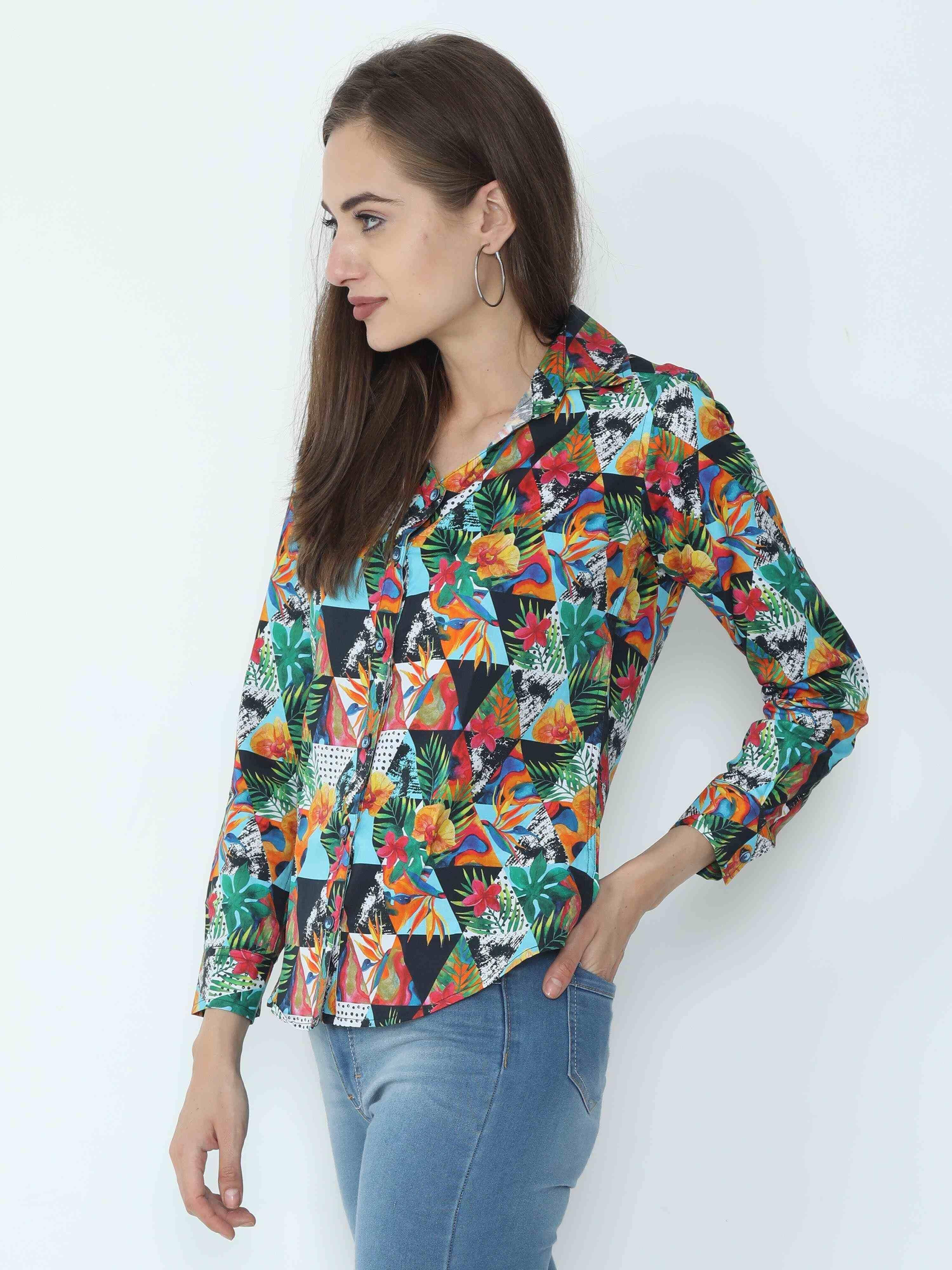 Multi Coloured Digital Printed Tailored Fit Shirt - Guniaa Fashions