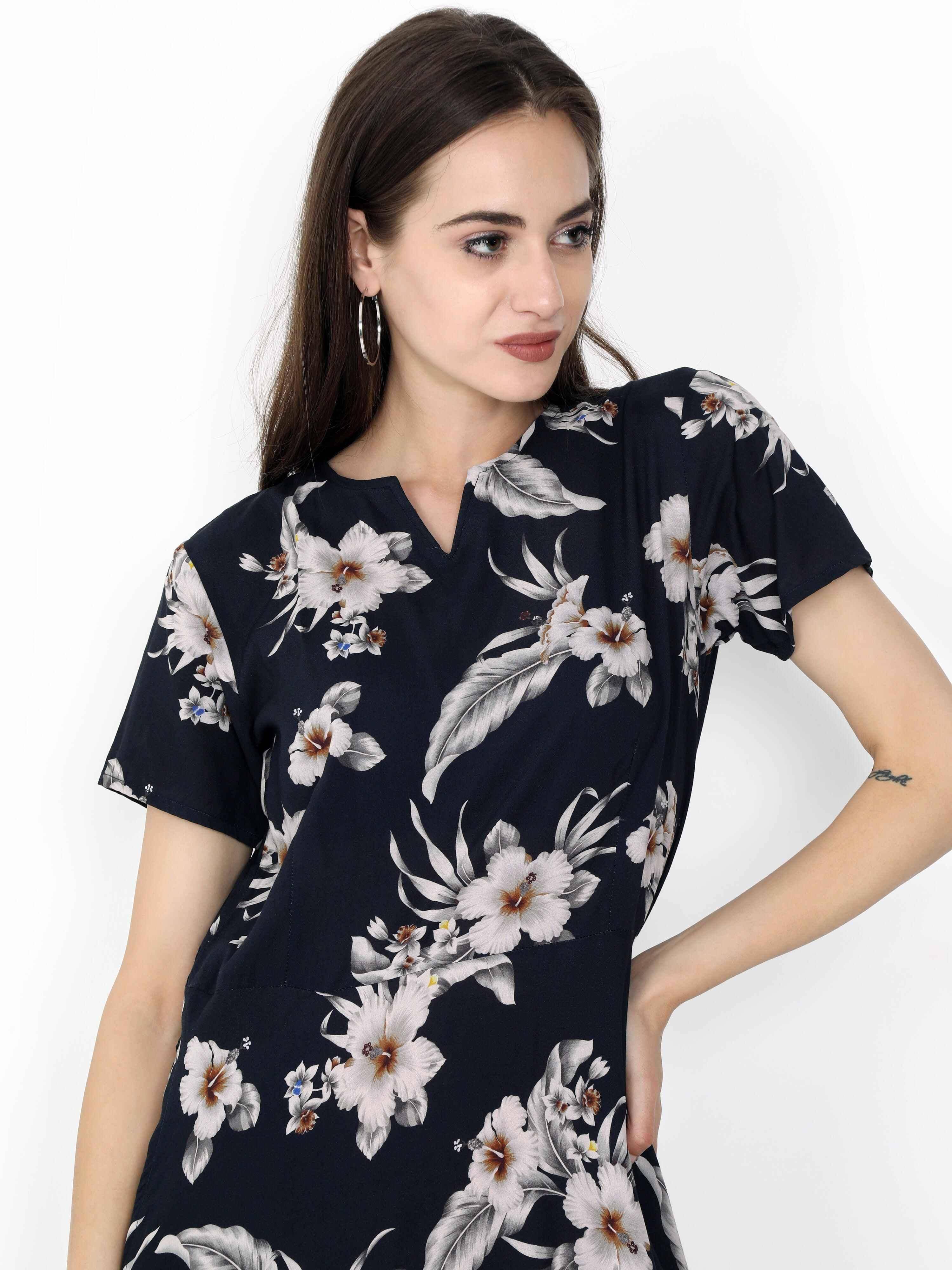 Multicolored Digital Print Fit & Flare Maxi Dress - Guniaa Fashions