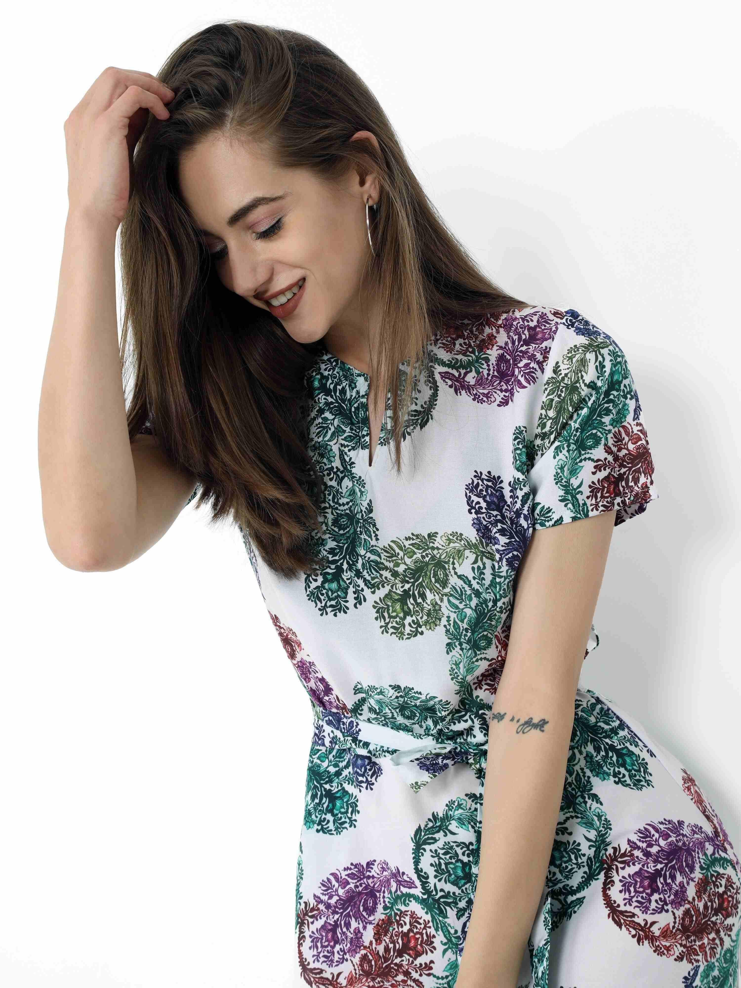 Multicolored Digital Print Fit & Flare Maxi Dress - Guniaa Fashions