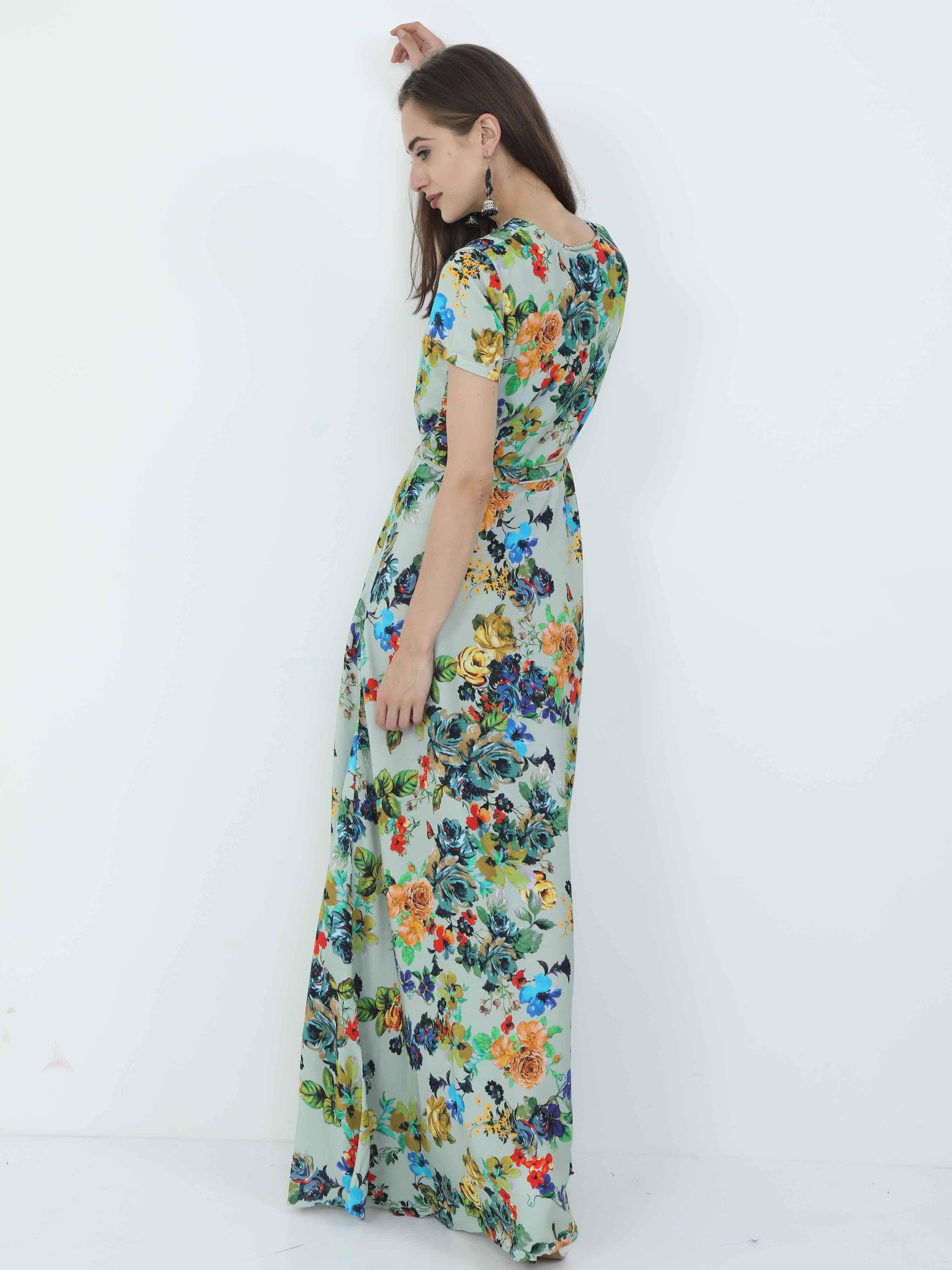Multicolored Digital Print Fit & Flare Maxi Dress - Guniaa Fashions