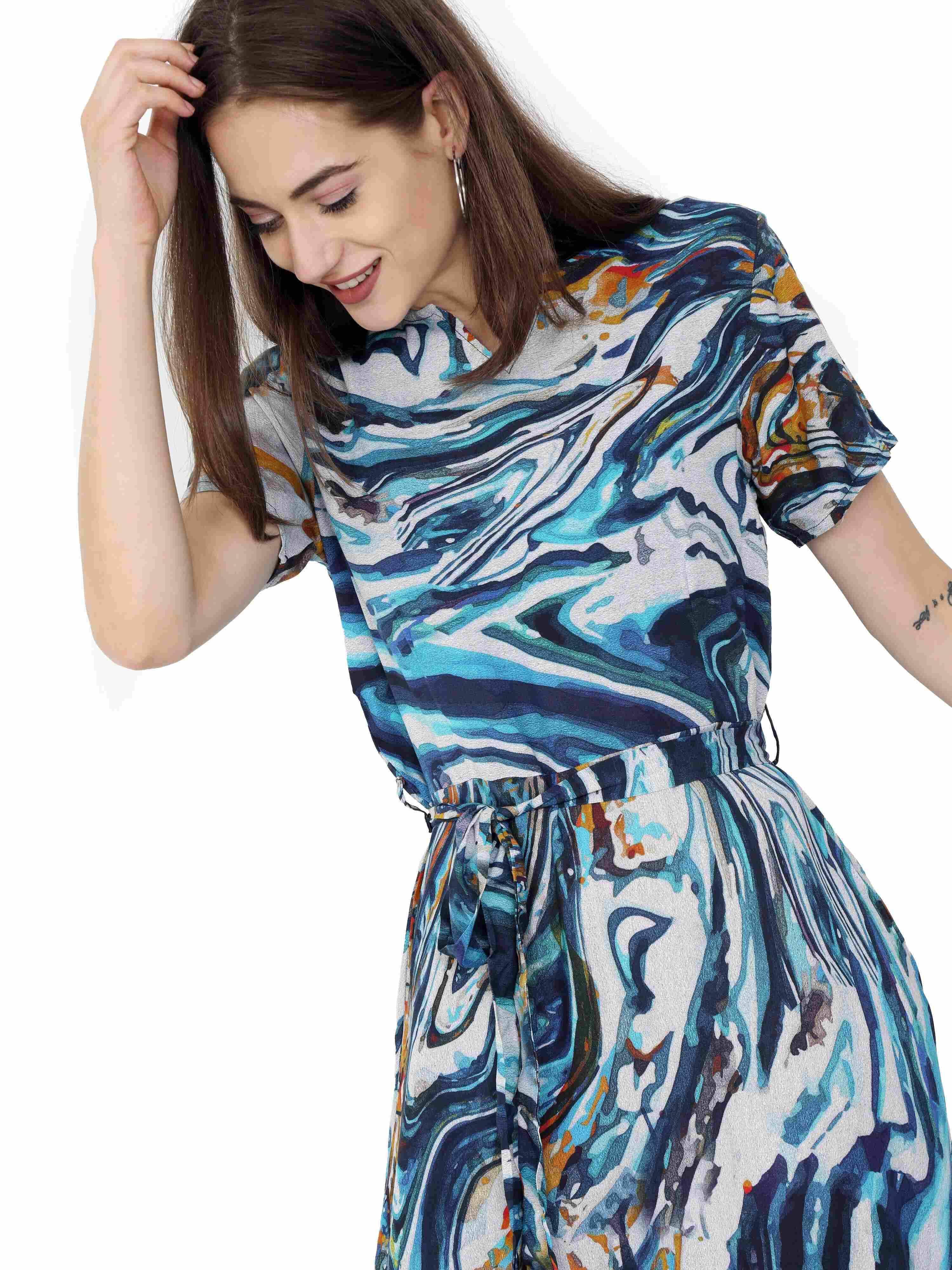 Multicolored Digital Print Fit & Flare Maxi Dress - Guniaa Fashions