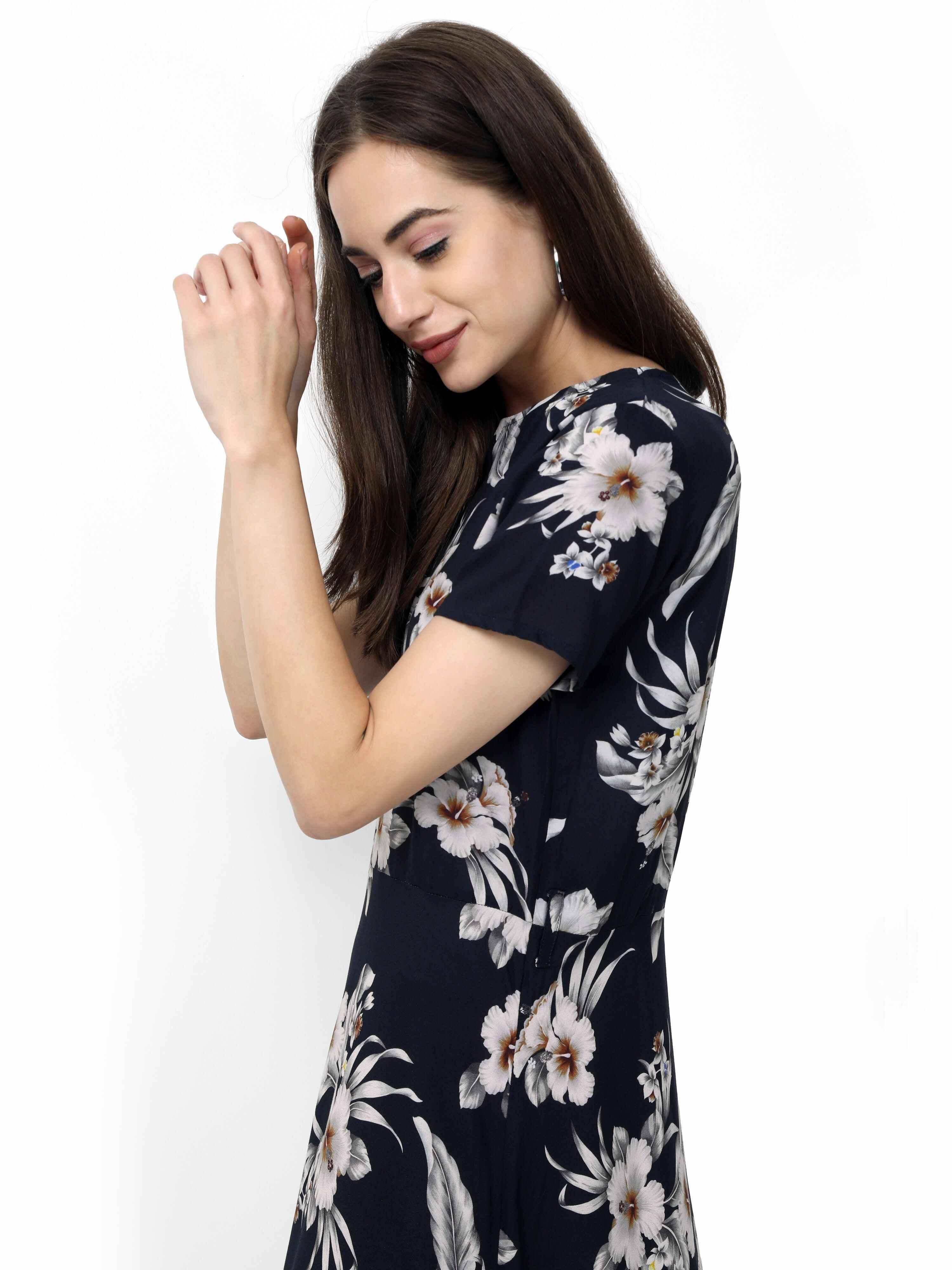Multicolored Digital Print Fit & Flare Maxi Dress - Guniaa Fashions