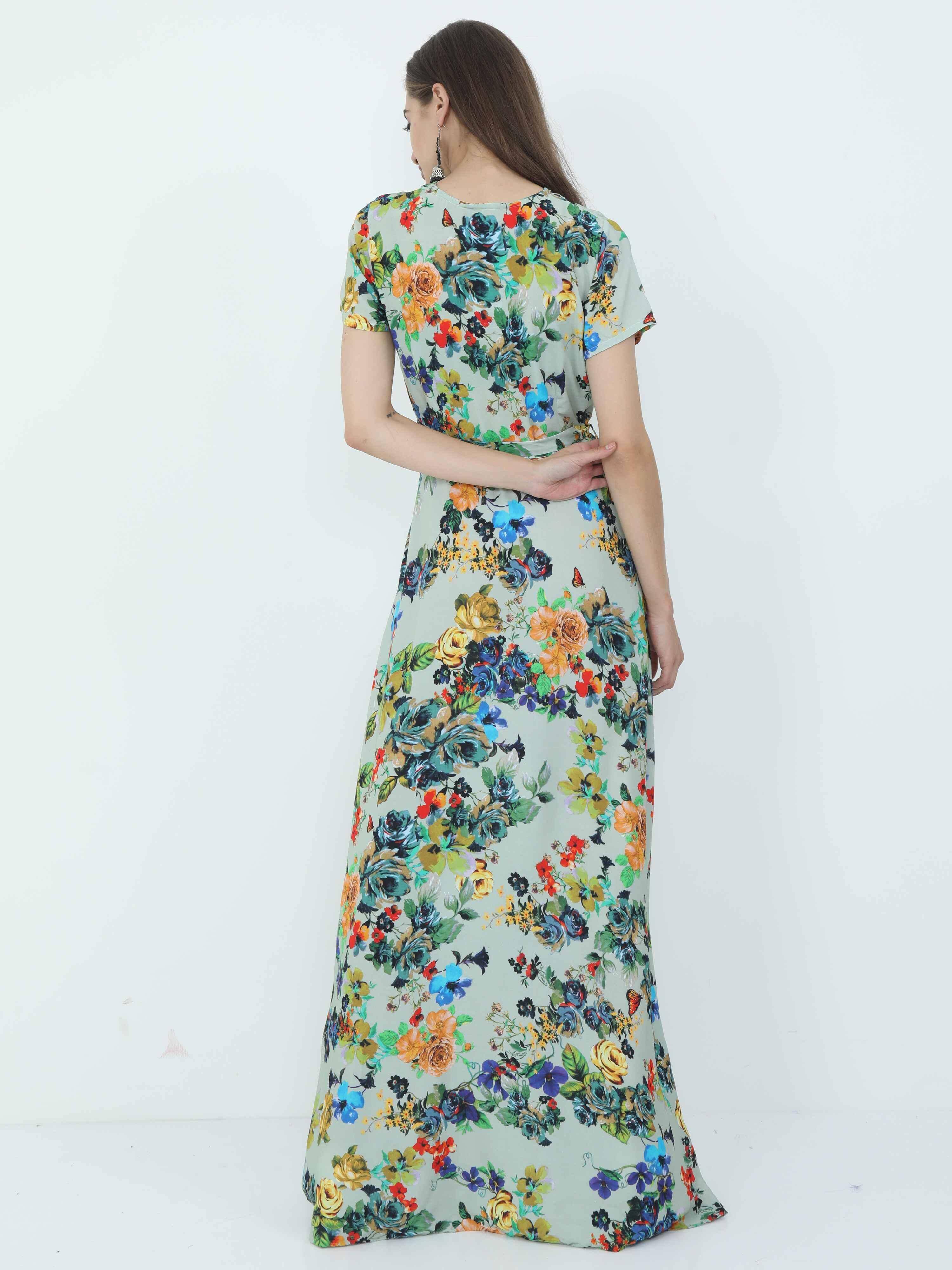 Multicolored Digital Print Fit & Flare Maxi Dress - Guniaa Fashions