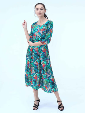 Multicolored Digital Print Fit & Flare Maxi Dress